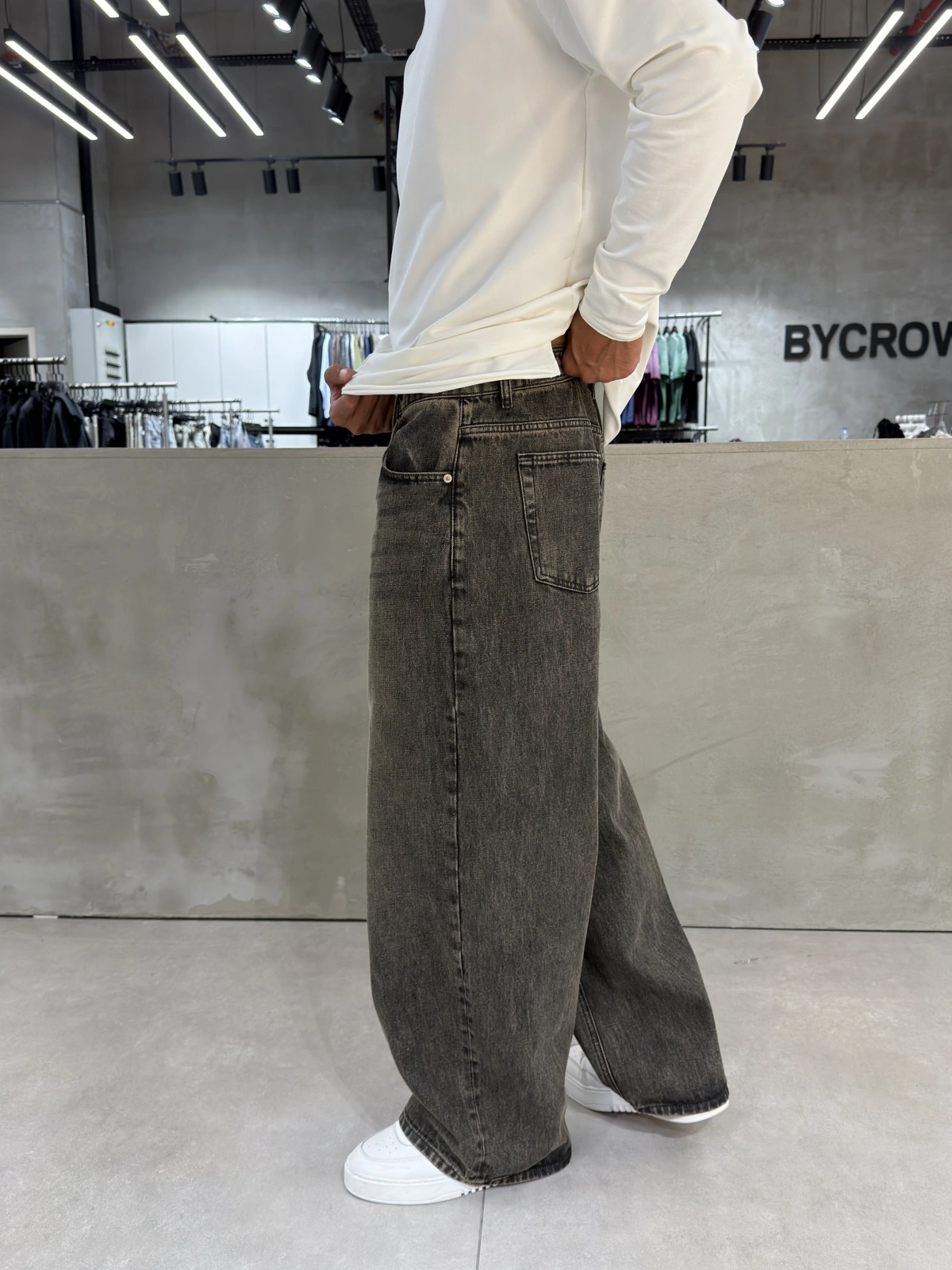 Kahve Eskitme Süper Baggy Jean