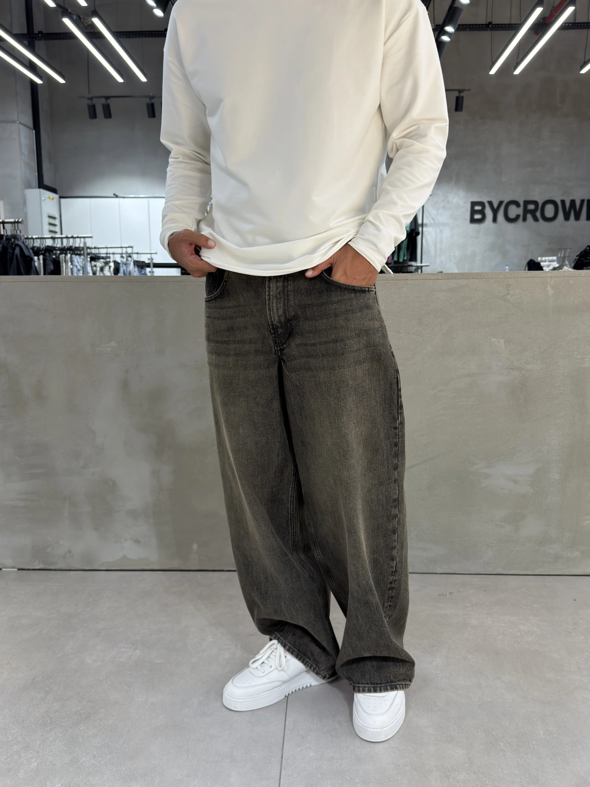 Kahve Eskitme Süper Baggy Jean