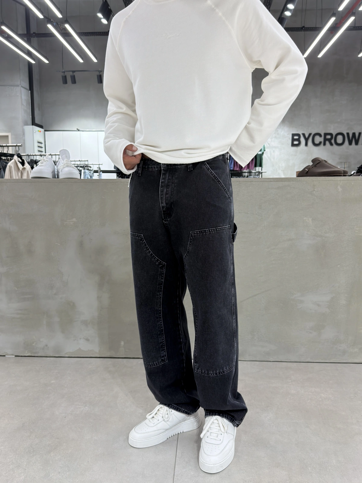 Antrasit Eskitme Dikiş Detay Baggy Jean