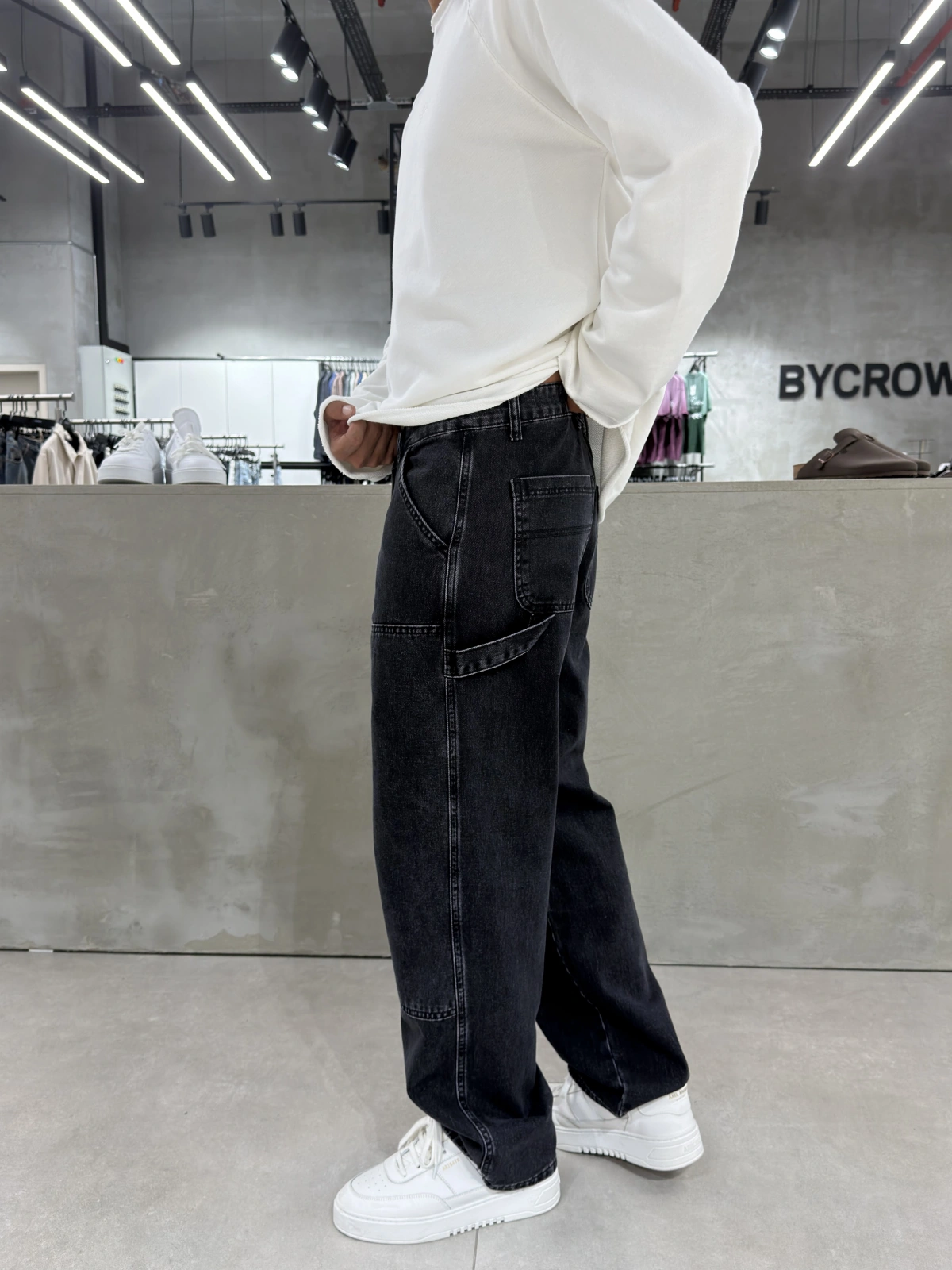 Antrasit Eskitme Dikiş Detay Baggy Jean