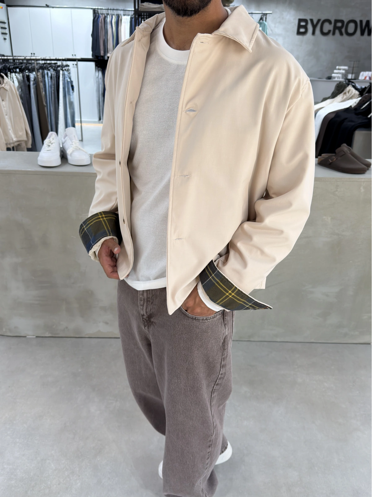 Krem Ekose Detaylı Oversize Trençkot