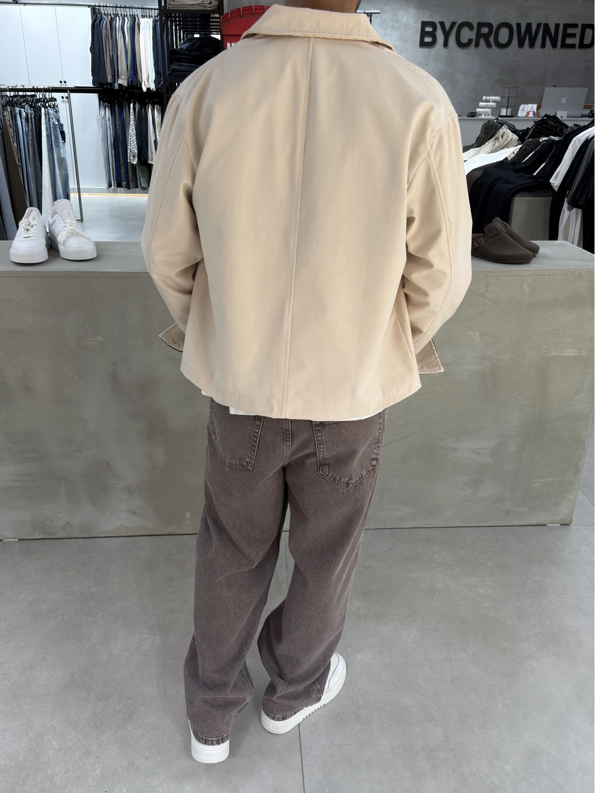 Krem Ekose Detaylı Oversize Trençkot
