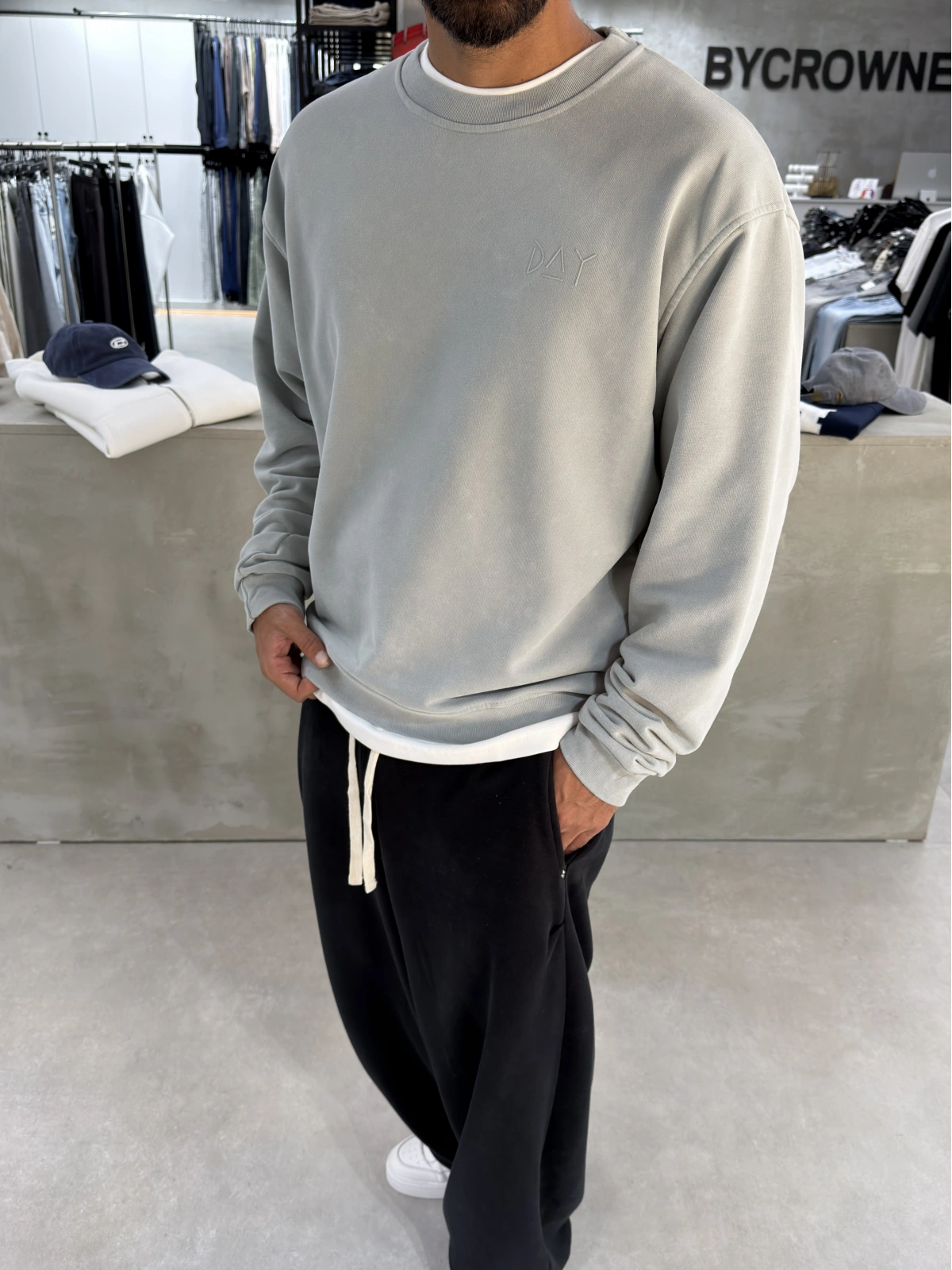 Day Gri Yıkamalı Oversize Bisiklet Yaka Sweat