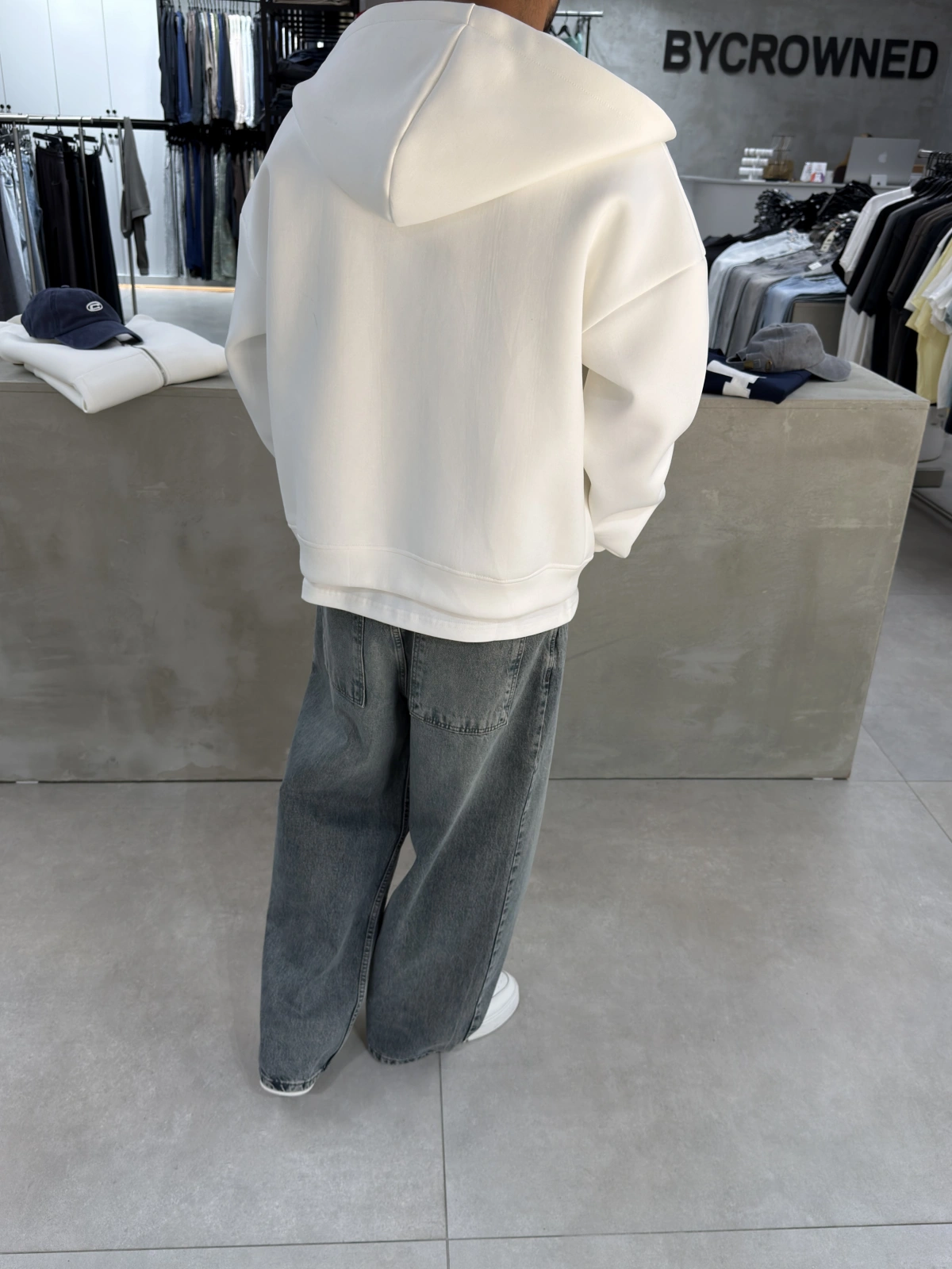 Beyaz Panda Oversize Basic Hırka