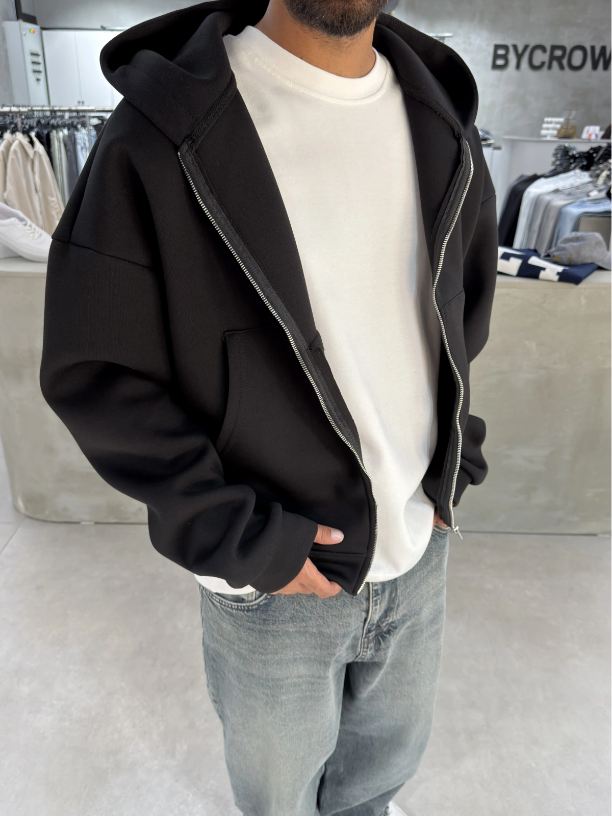Siyah Panda Oversize Basic Hırka