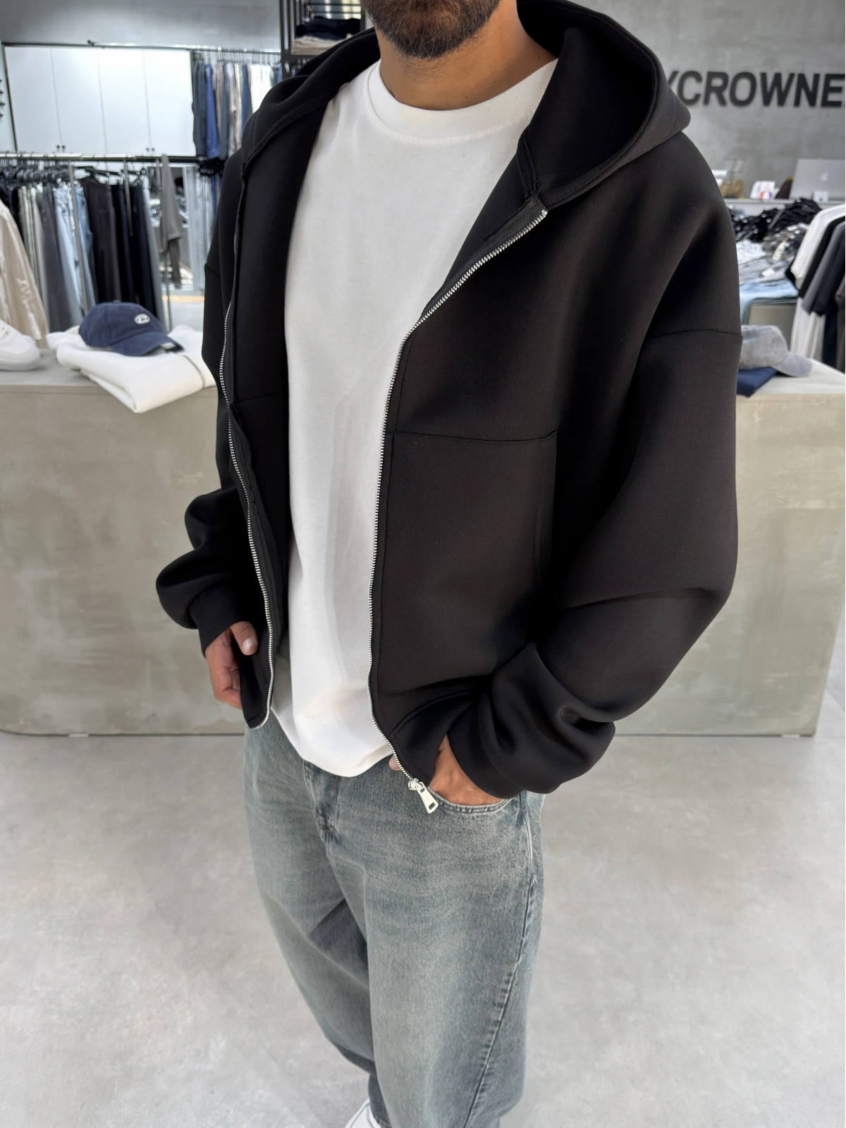 Siyah Panda Oversize Basic Hırka