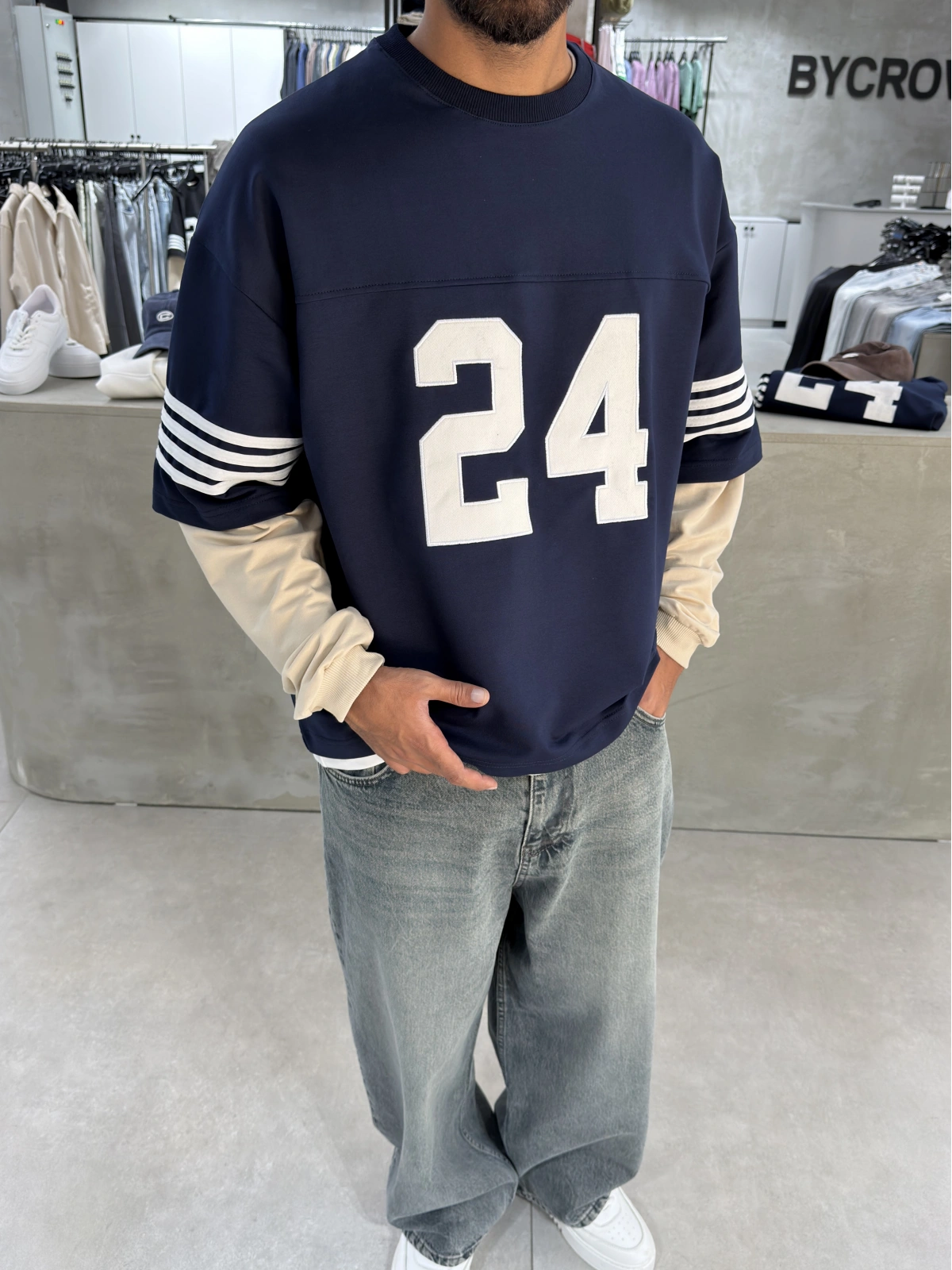 Lacivert 24 Baskılı Oversize Sweat