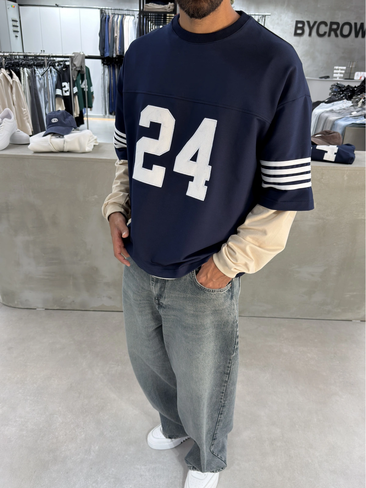 Lacivert 24 Baskılı Oversize Sweat