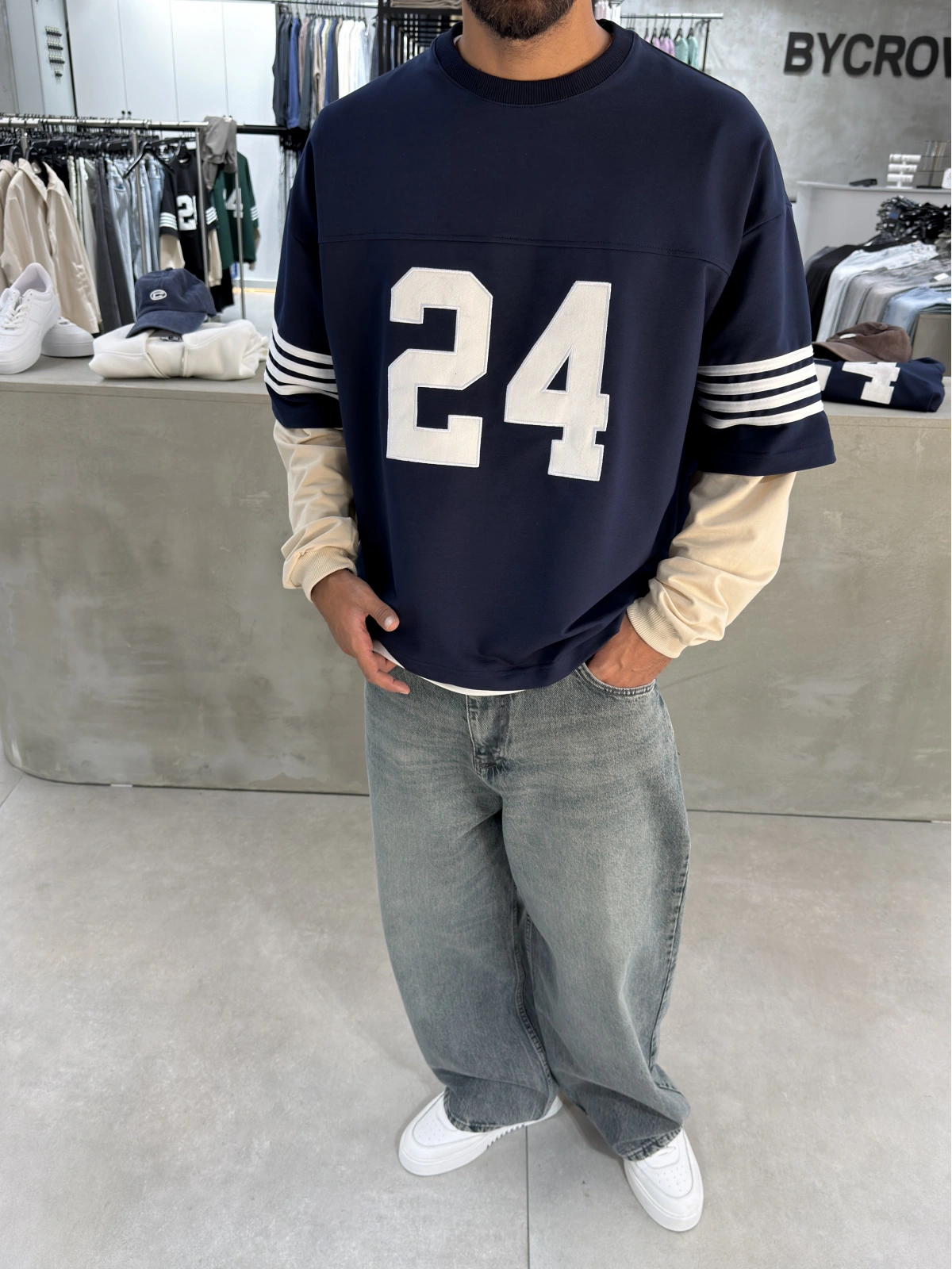 Lacivert 24 Baskılı Oversize Sweat