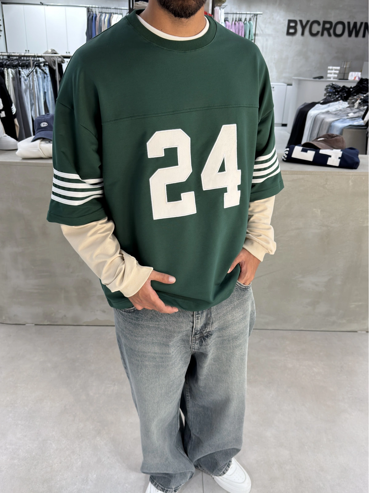 Yeşil 24 Baskılı Oversize Sweat