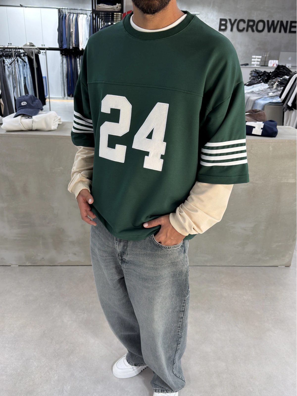 Yeşil 24 Baskılı Oversize Sweat
