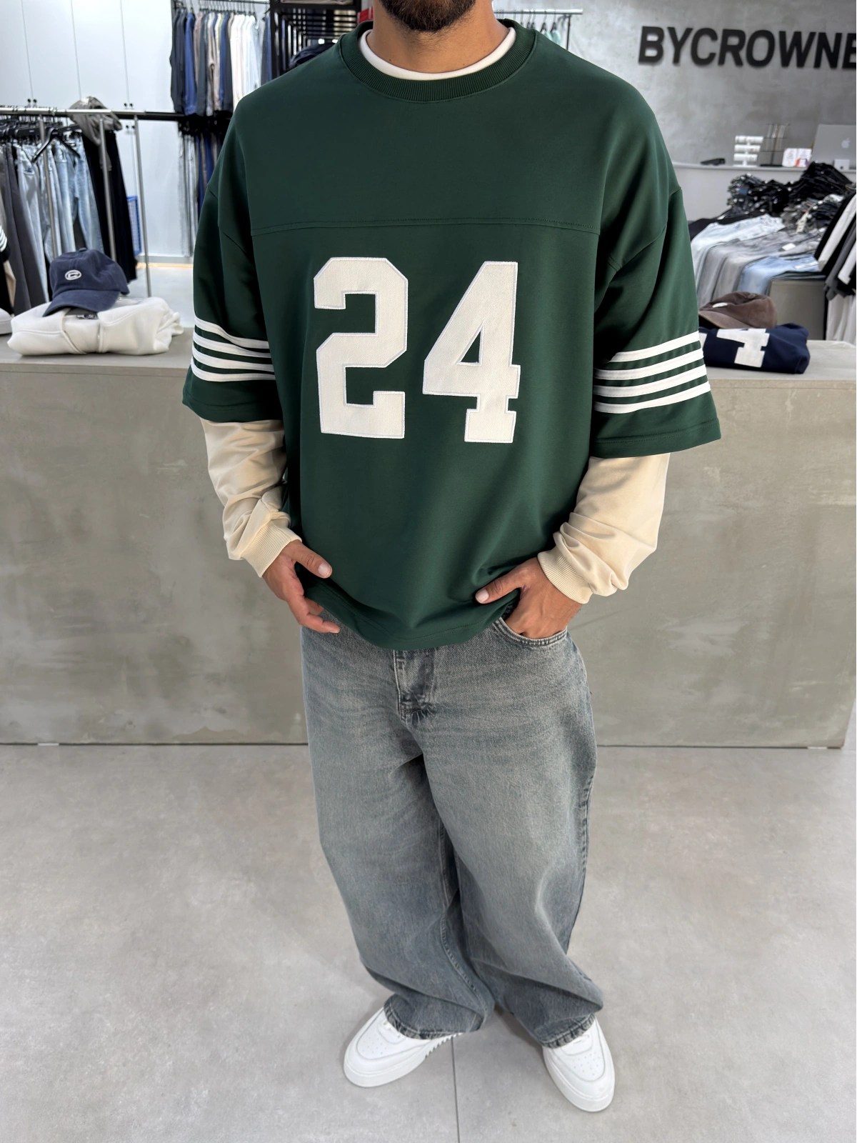 Yeşil 24 Baskılı Oversize Sweat