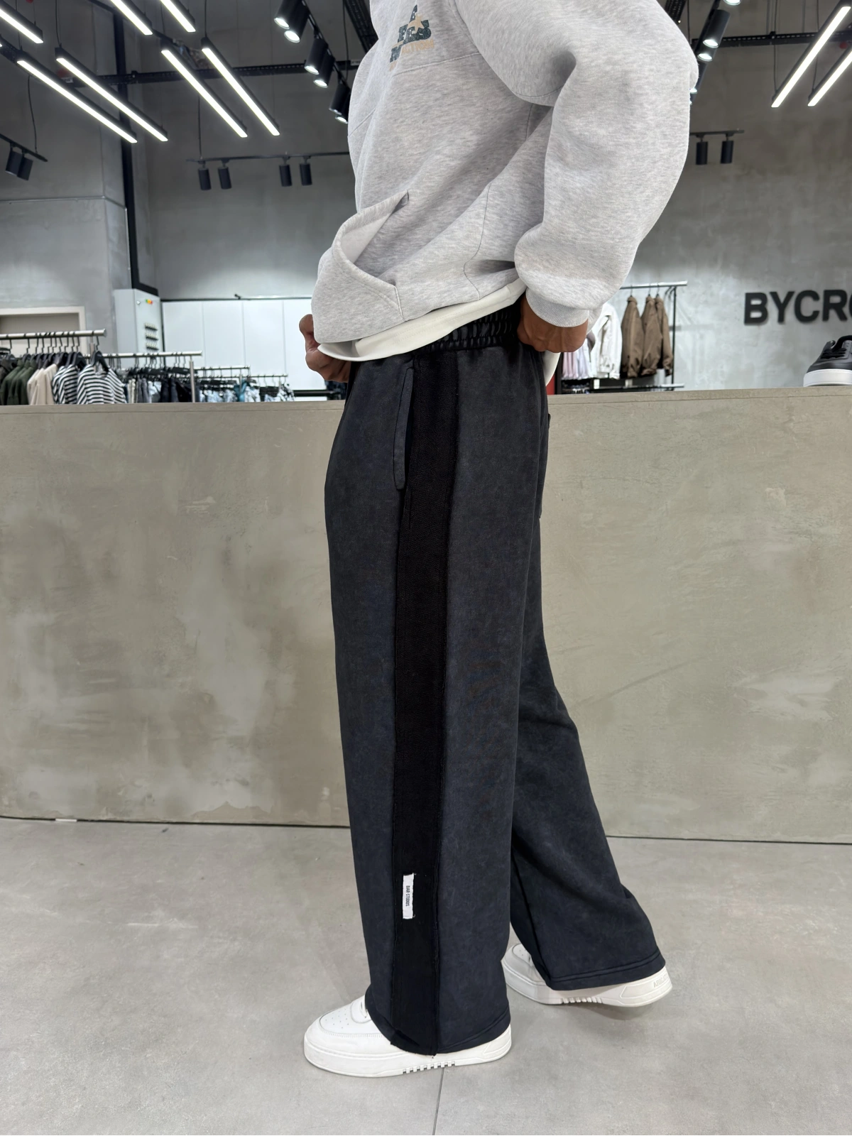 Antrasit Yıkamalı Şerit Baggy Eşofman