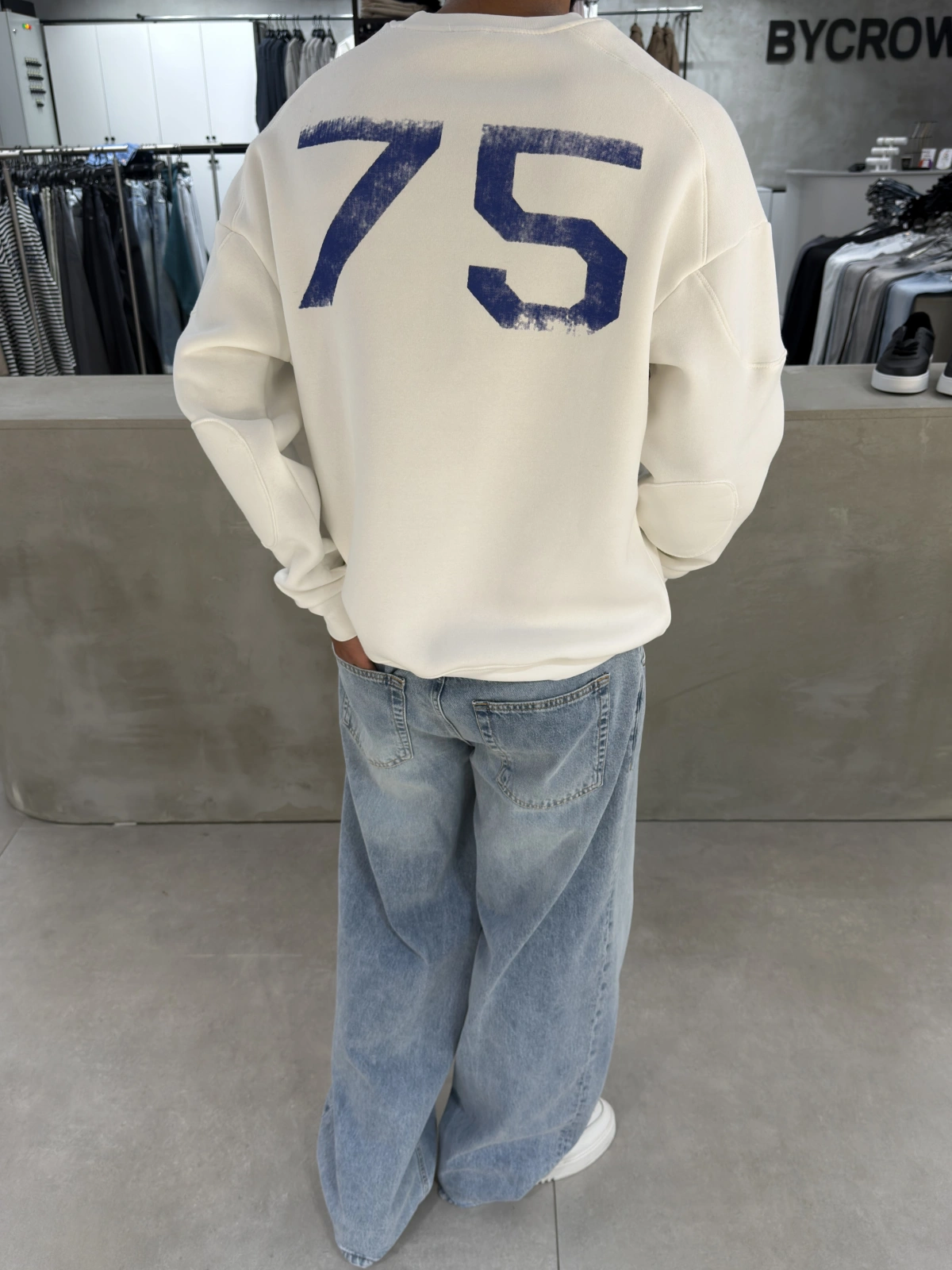 Beyaz Miami Yıkamalı Oversize Sweat