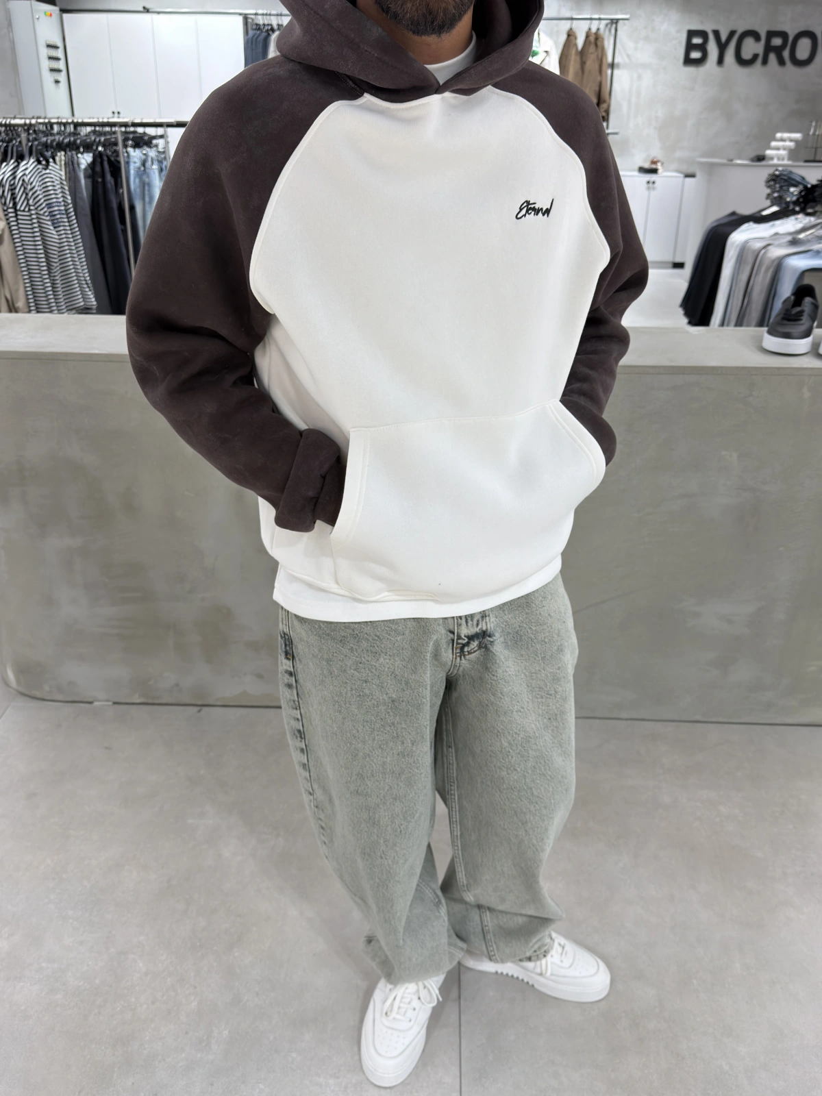 Kahve Yıkamalı Blok Oversize Sweat