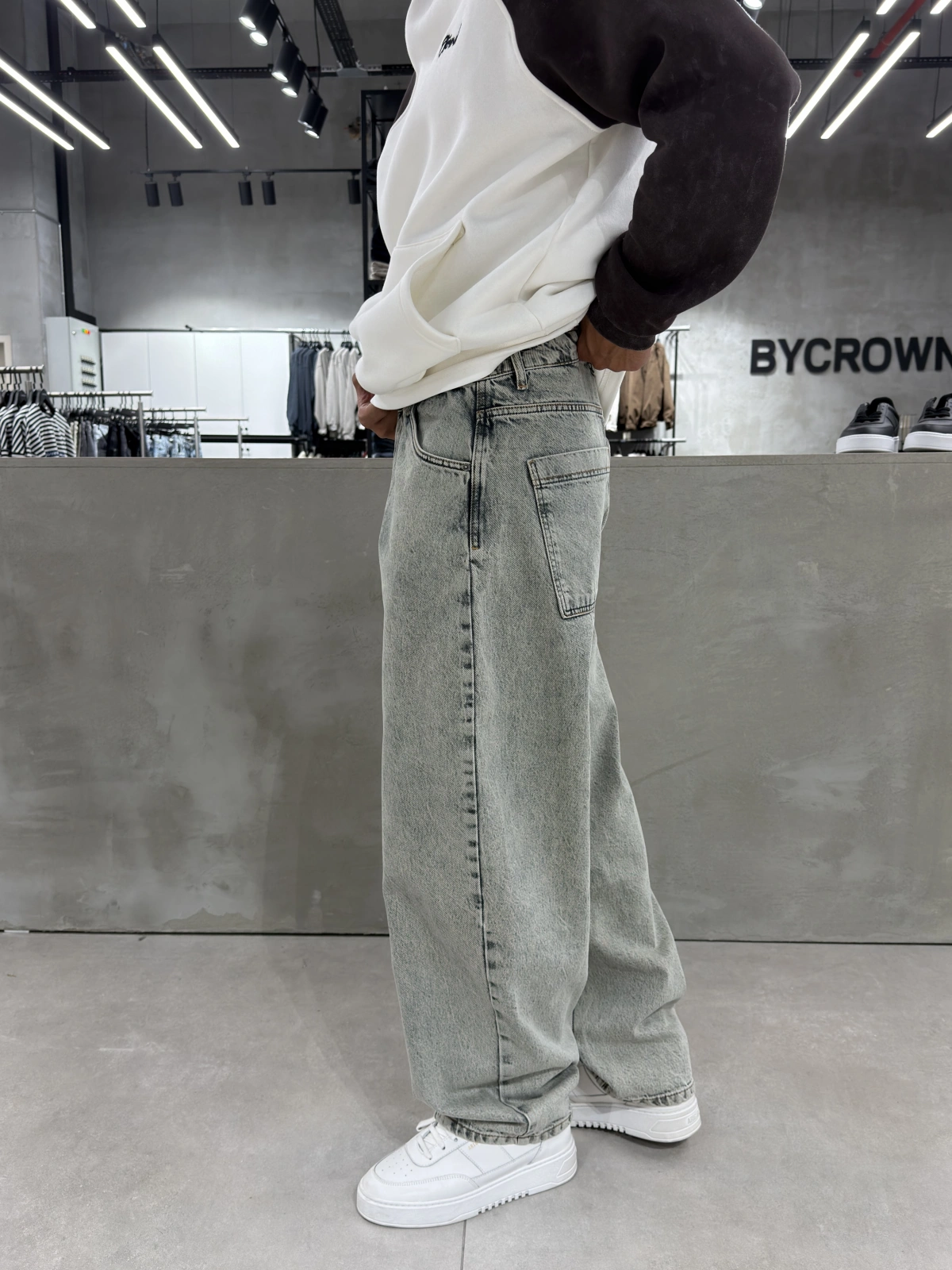 Mavi Eskitme Tokalı Bol Kalıp Baggy Jean