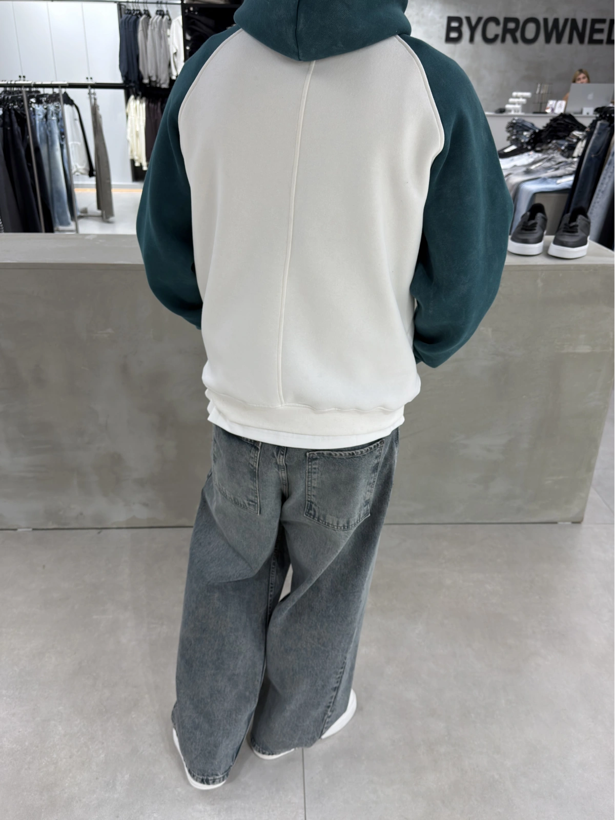 Yeşil Yıkamalı Blok Oversize Sweat
