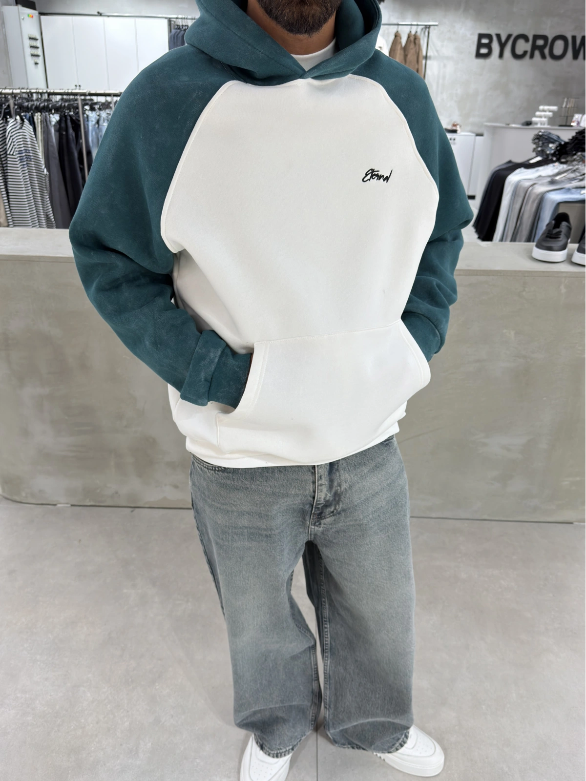 Yeşil Yıkamalı Blok Oversize Sweat