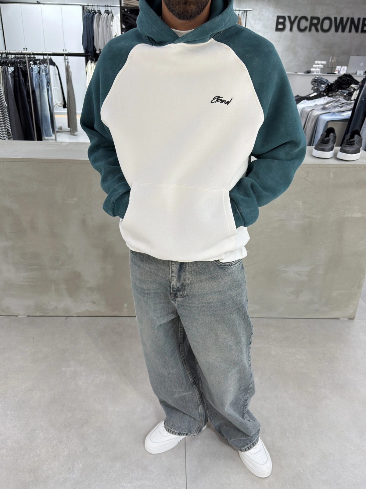 Yeşil Yıkamalı Blok Oversize Sweat