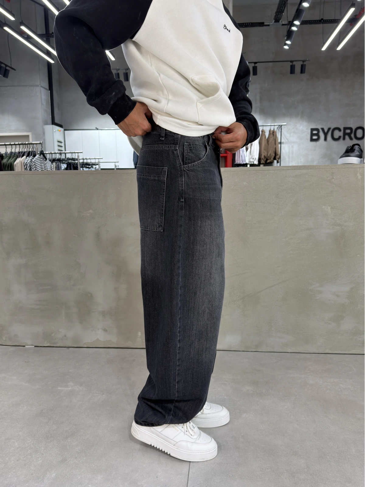 Antrasit Eskitme Tokalı Bol Kalıp Baggy Jean