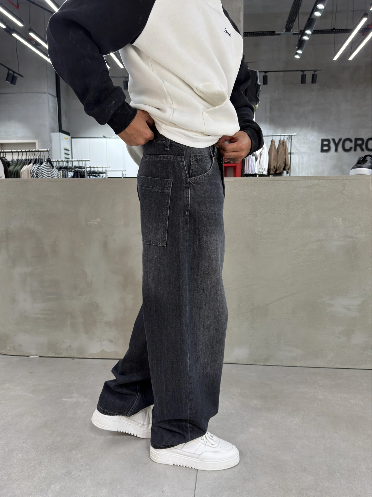 Antrasit Eskitme Tokalı Bol Kalıp Baggy Jean