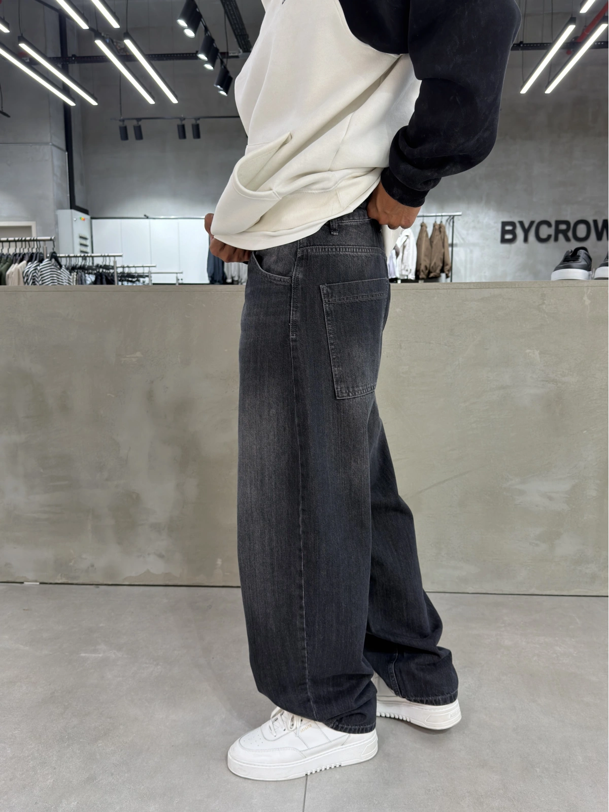 Antrasit Eskitme Tokalı Bol Kalıp Baggy Jean