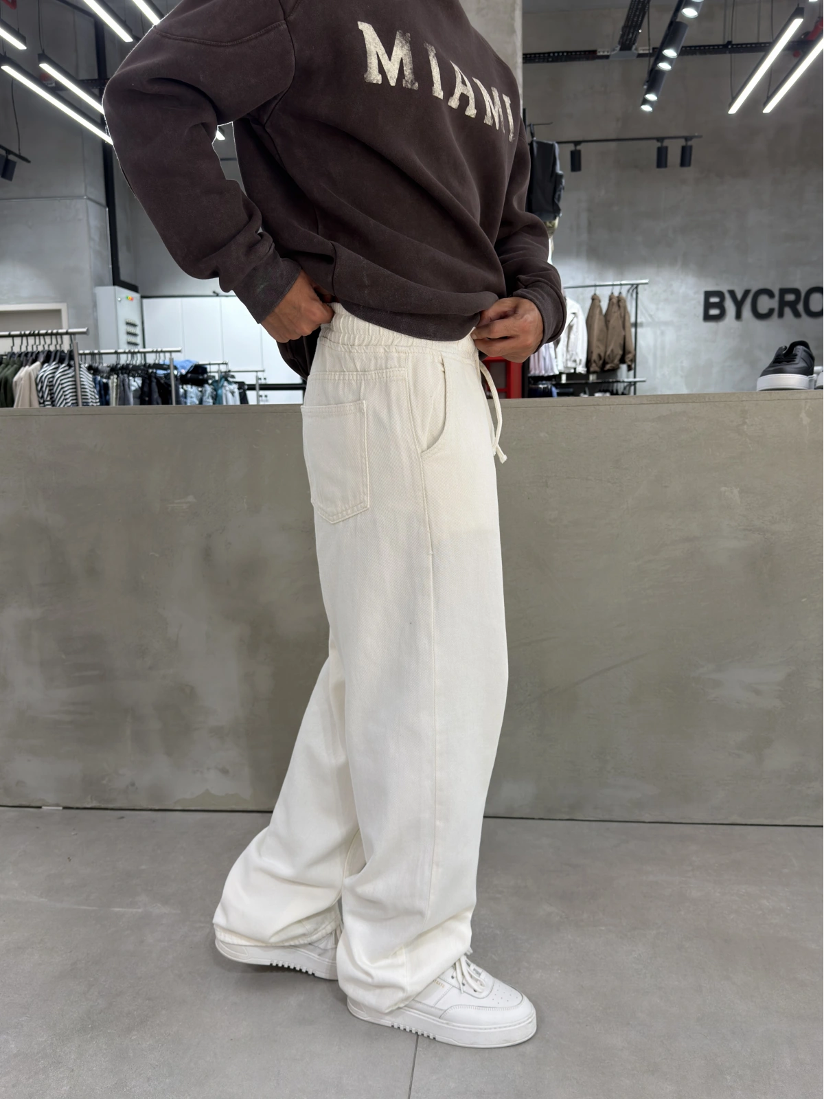 Krem Premium Bol Kalıp Baggy Jean