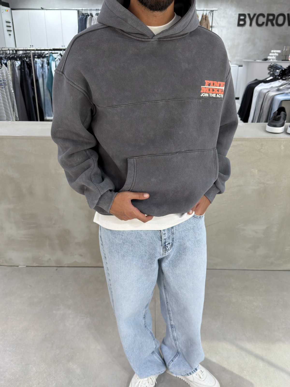 Antrasit Yıkamalı Mixes Oversize Sweatshirt