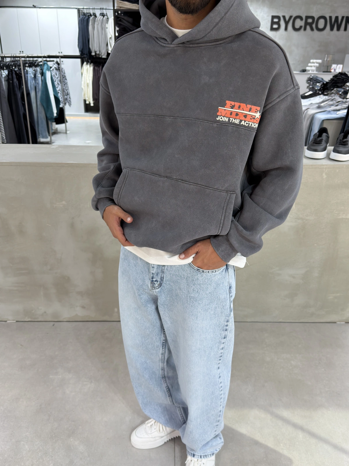 Antrasit Yıkamalı Mixes Oversize Sweatshirt