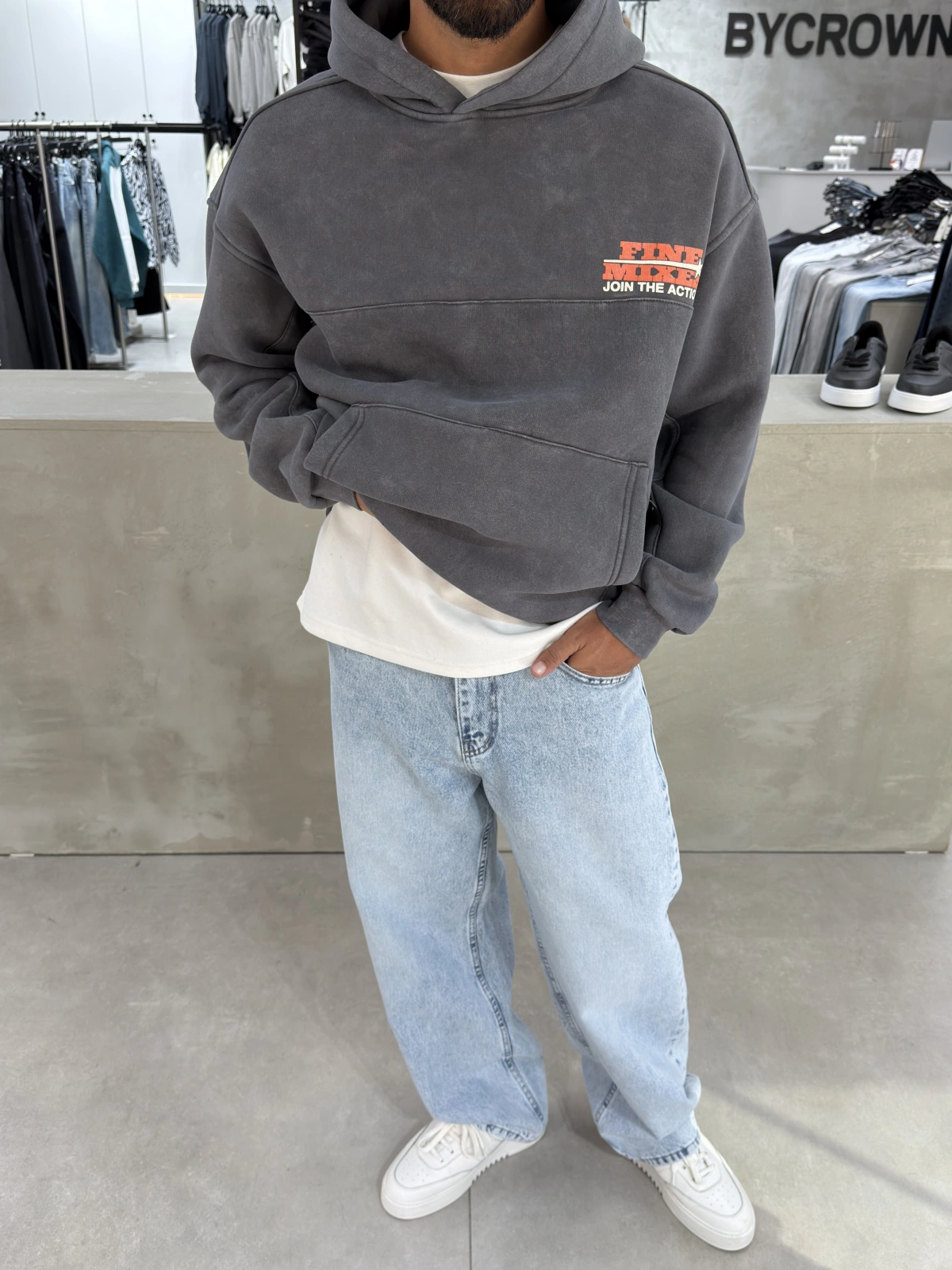 Antrasit Yıkamalı Mixes Oversize Sweatshirt