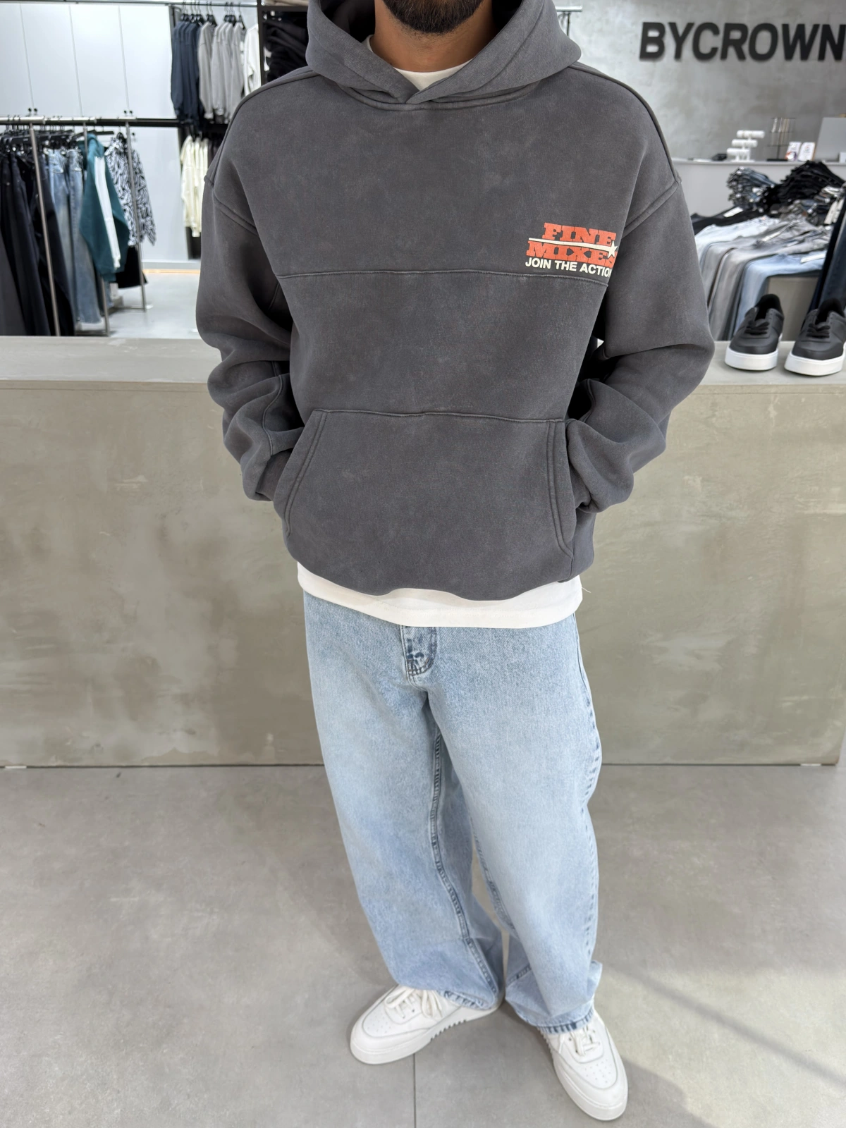 Antrasit Yıkamalı Mixes Oversize Sweatshirt