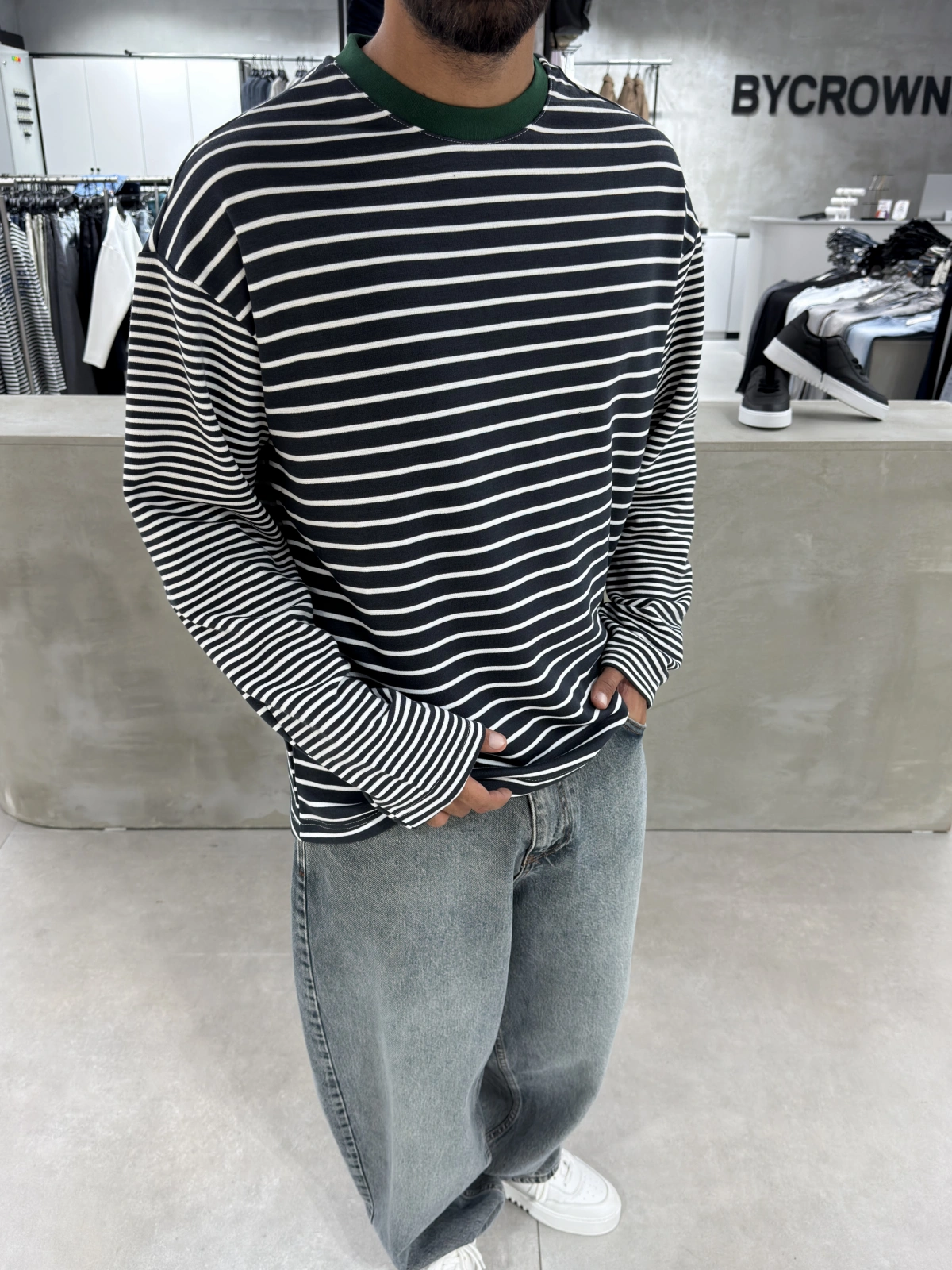 Siyah Çizgili Young Oversize Sweatshirt