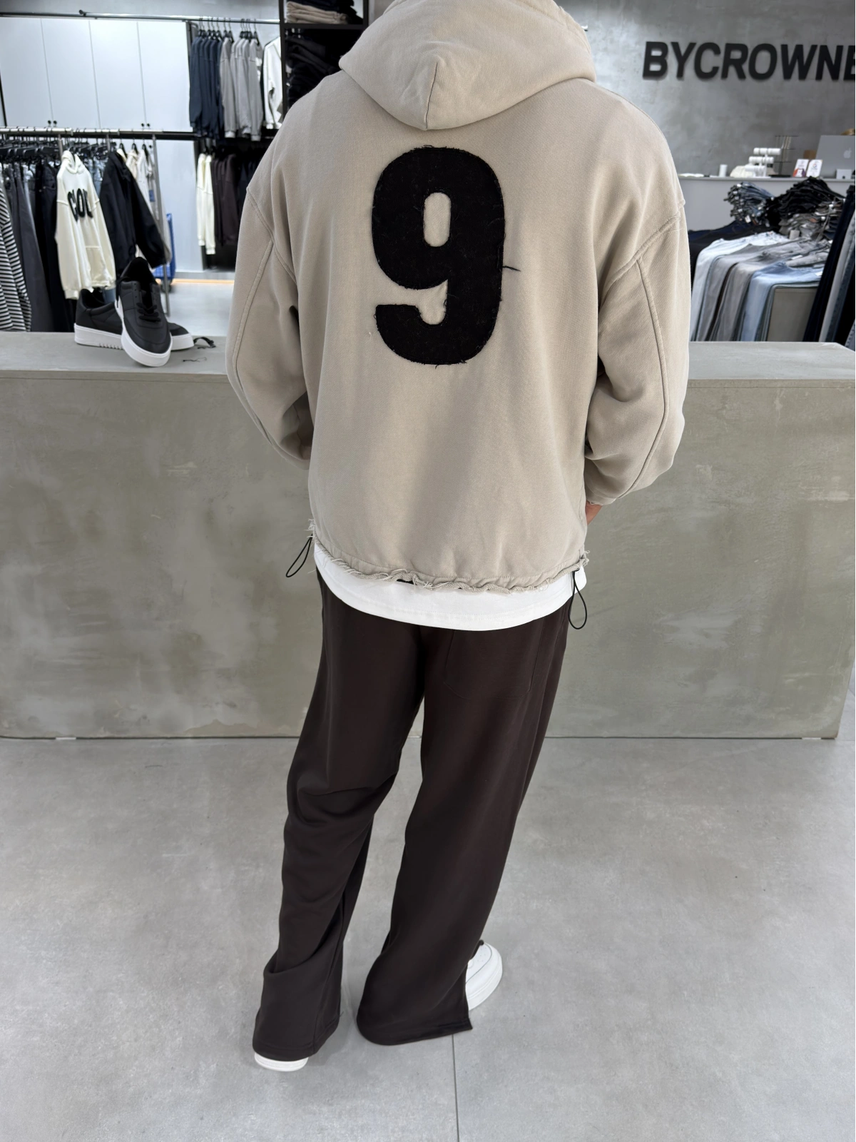Sütlü Kahve Cloud Baskılı Oversize Sweat