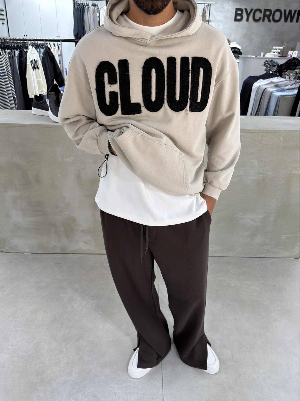 Sütlü Kahve Cloud Baskılı Oversize Sweat