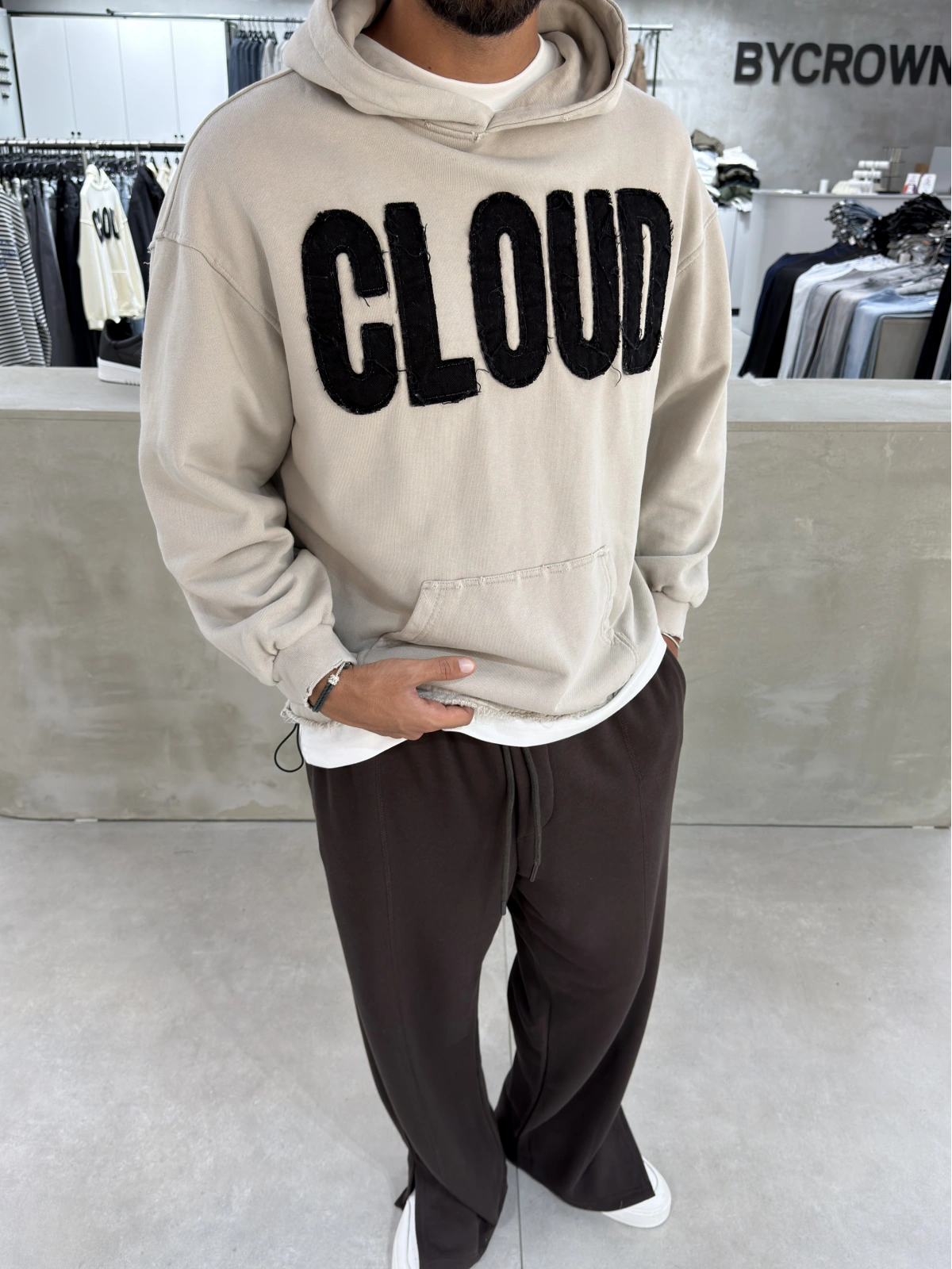 Sütlü Kahve Cloud Baskılı Oversize Sweat