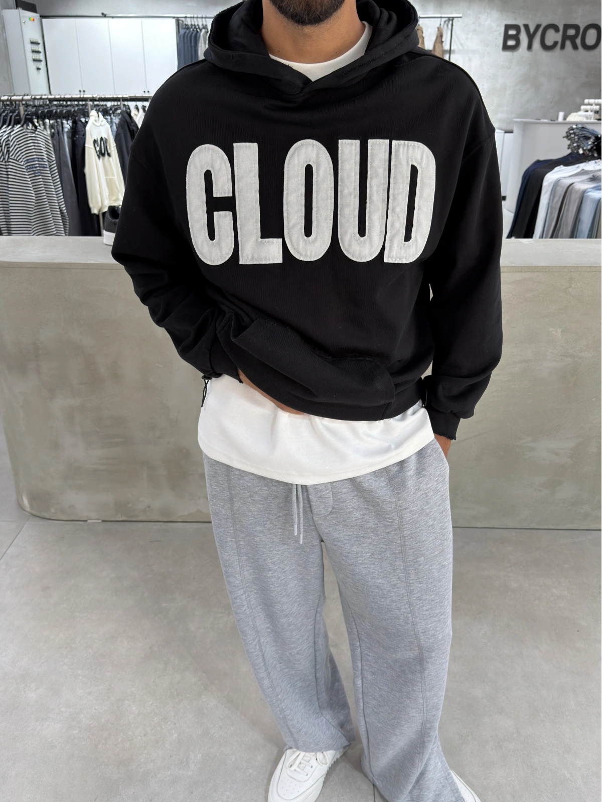Siyah Cloud Baskılı Oversize Sweat