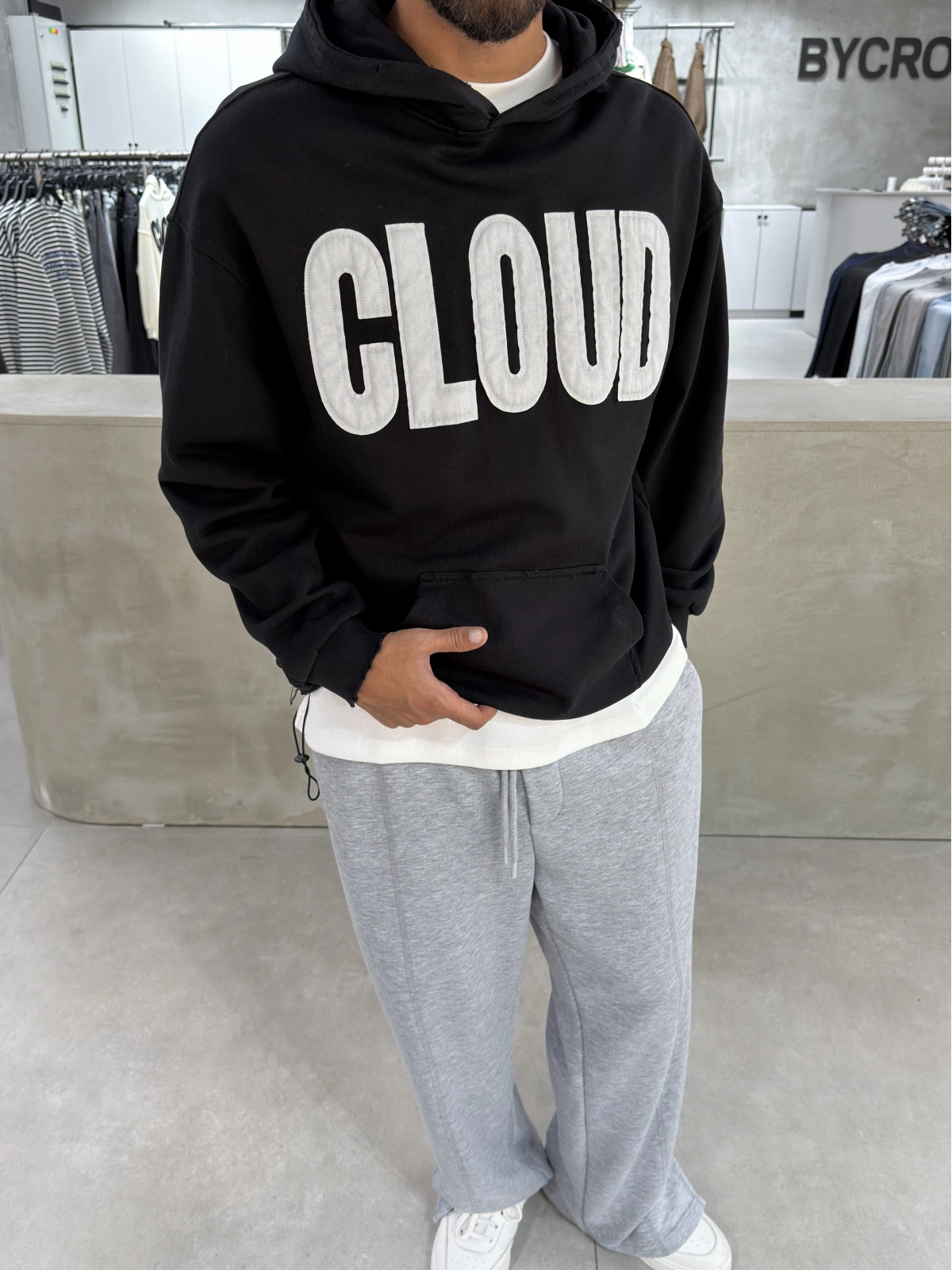 Siyah Cloud Baskılı Oversize Sweat