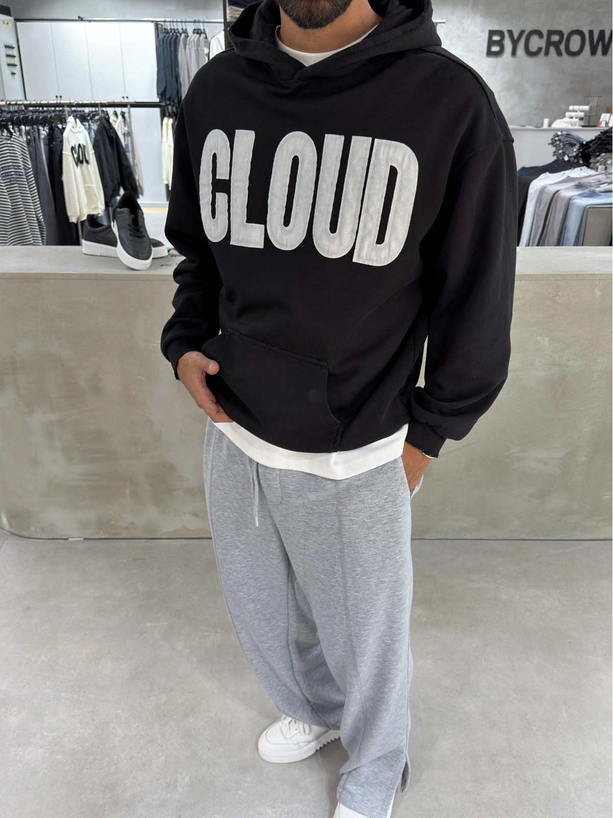 Siyah Cloud Baskılı Oversize Sweat