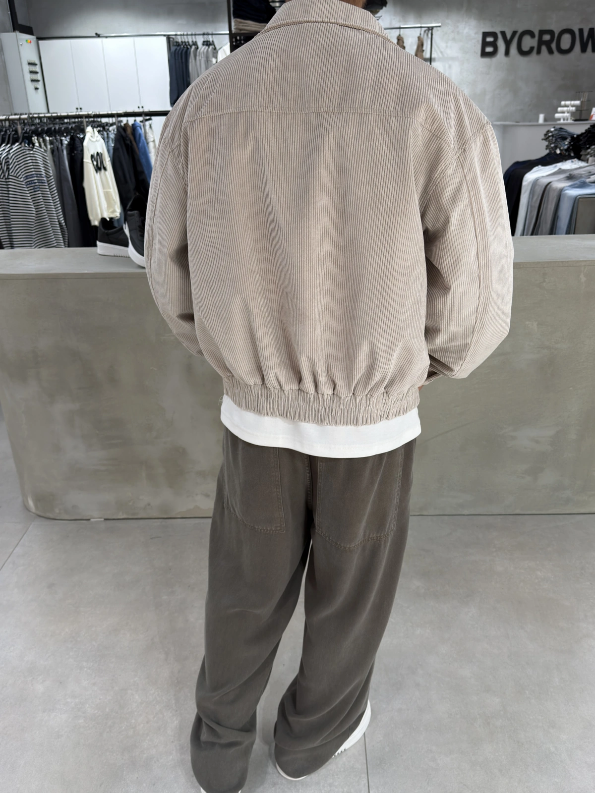 Krem Kadife Oversize Bomber Ceket