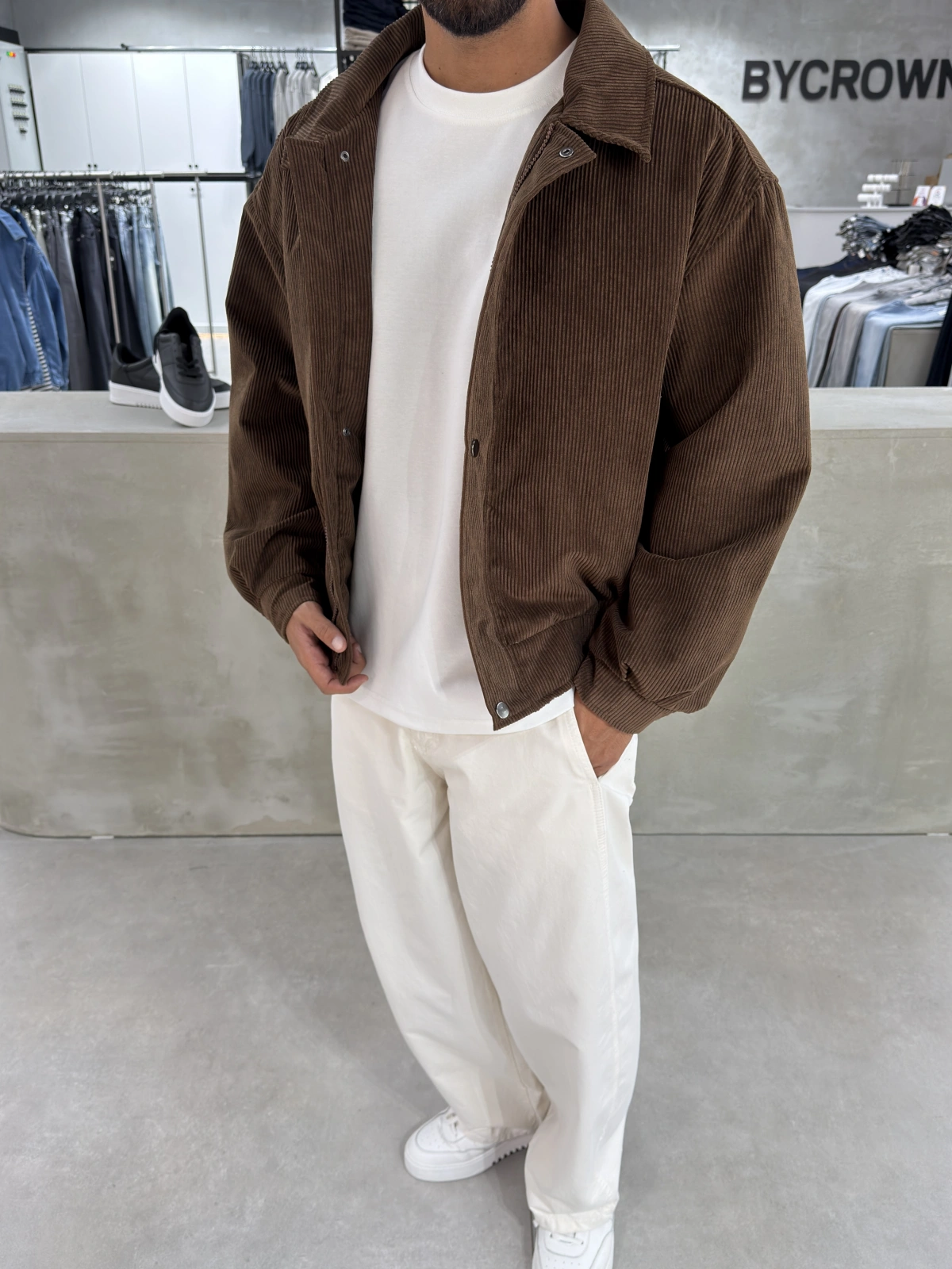 Kahve Kadife Oversize Bomber Ceket
