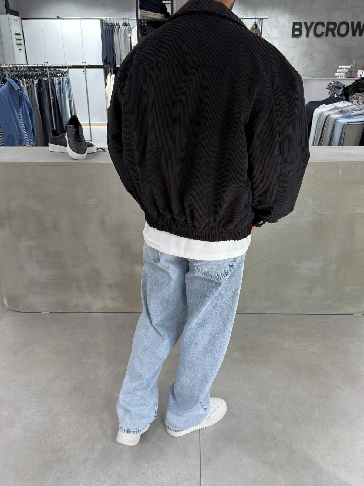 Siyah Kadife Oversize Bomber Ceket