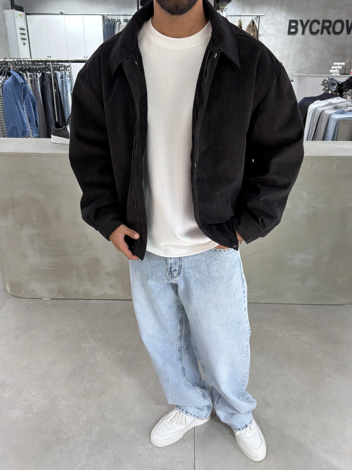 Siyah Kadife Oversize Bomber Ceket