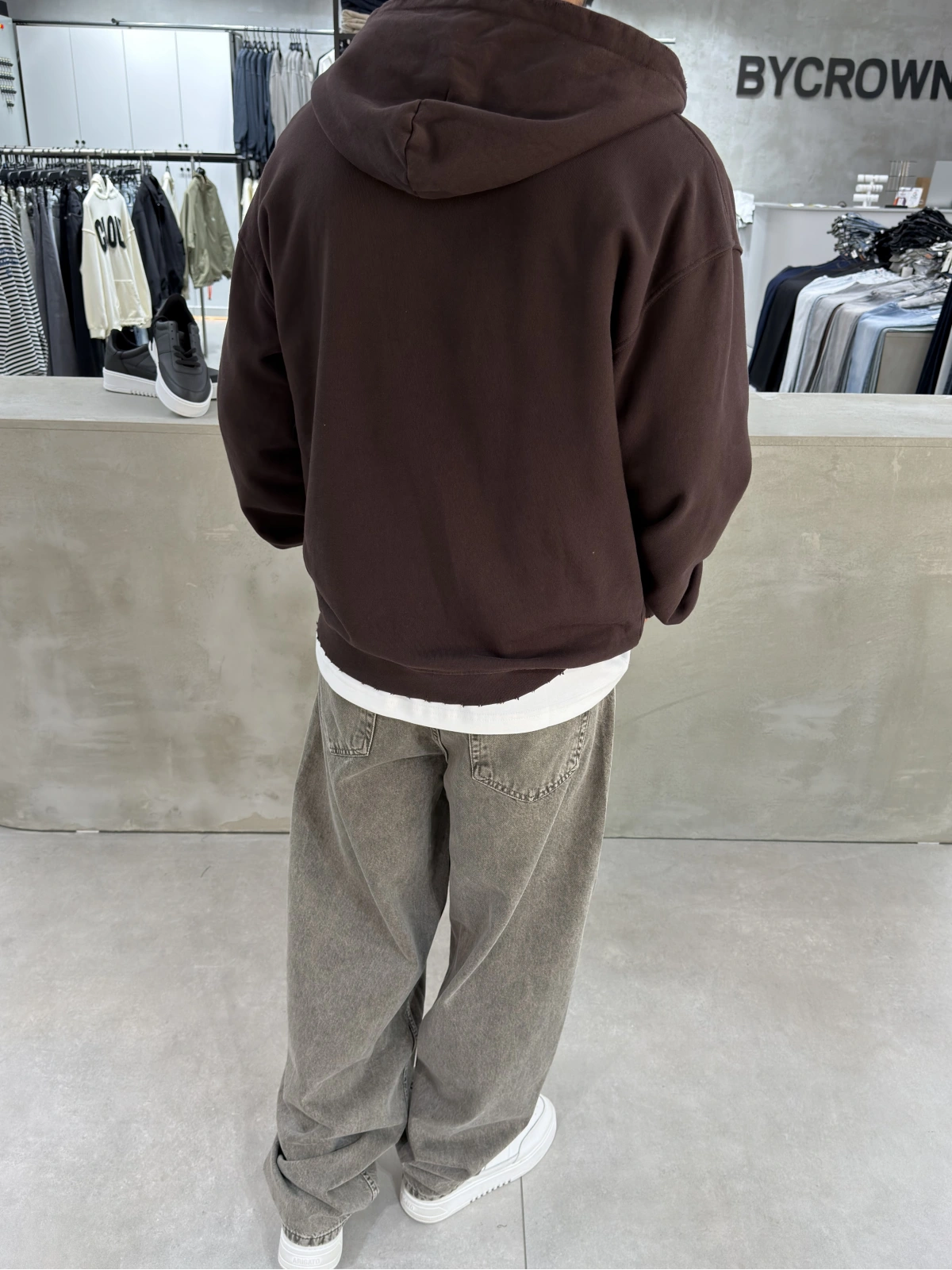 Kahve Yarım Fermuar Oversize Sweat
