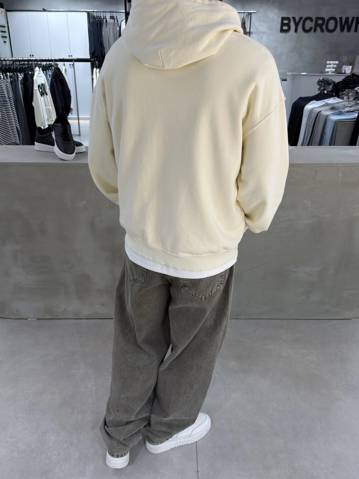 Krem Yarım Fermuar Oversize Sweat