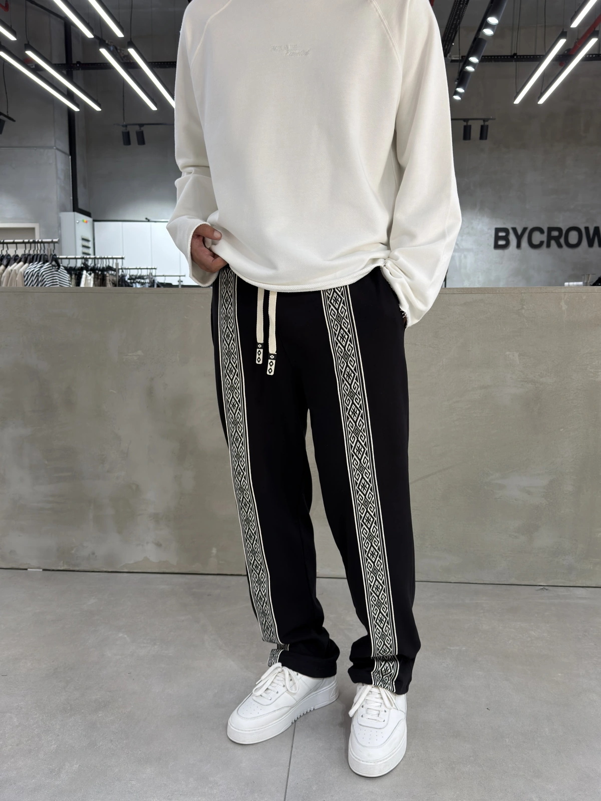 Siyah Premium Etnik Desen Baggy Eşofman