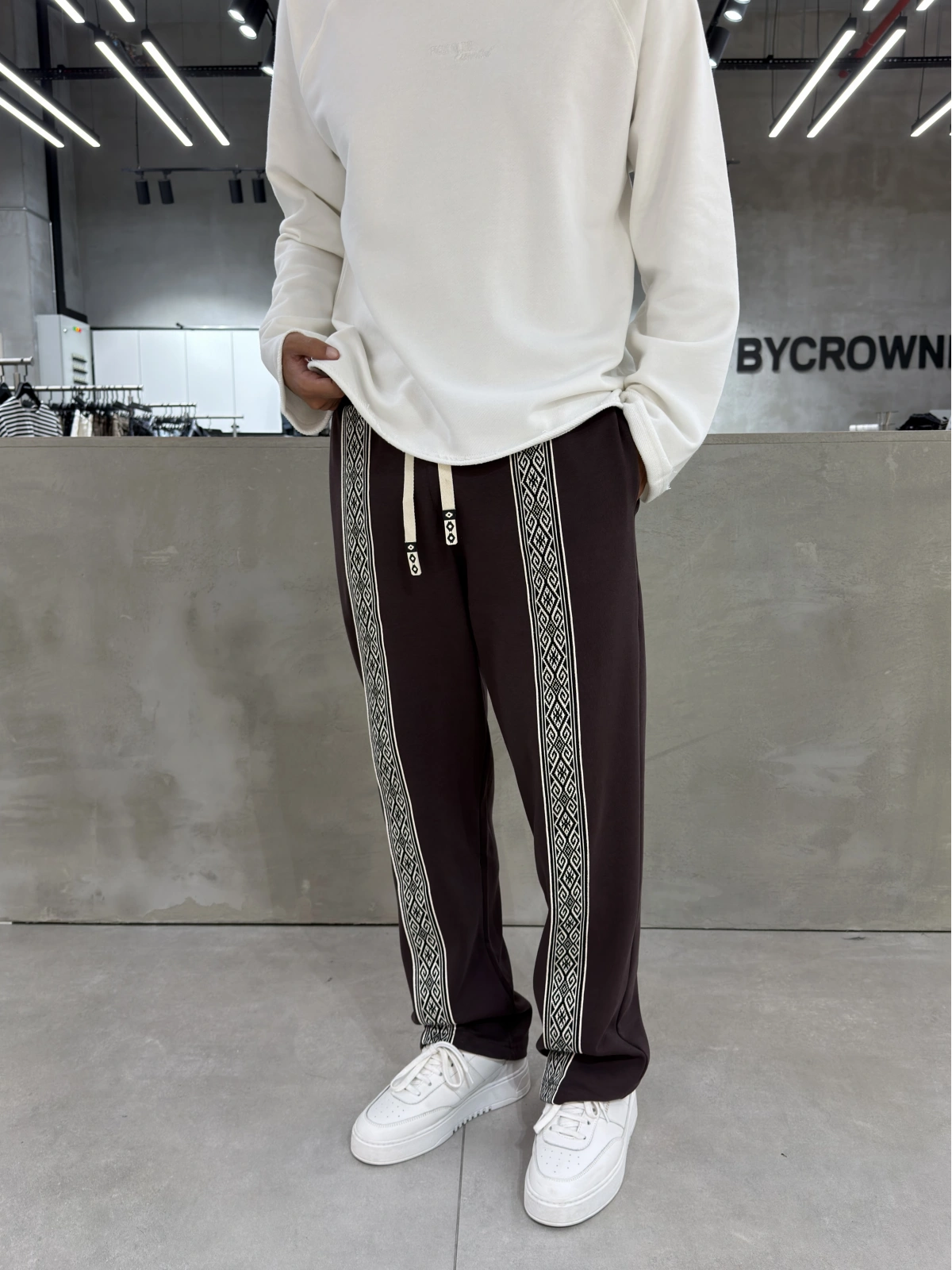 Kahve Premium Etnik Desen Baggy Eşofman