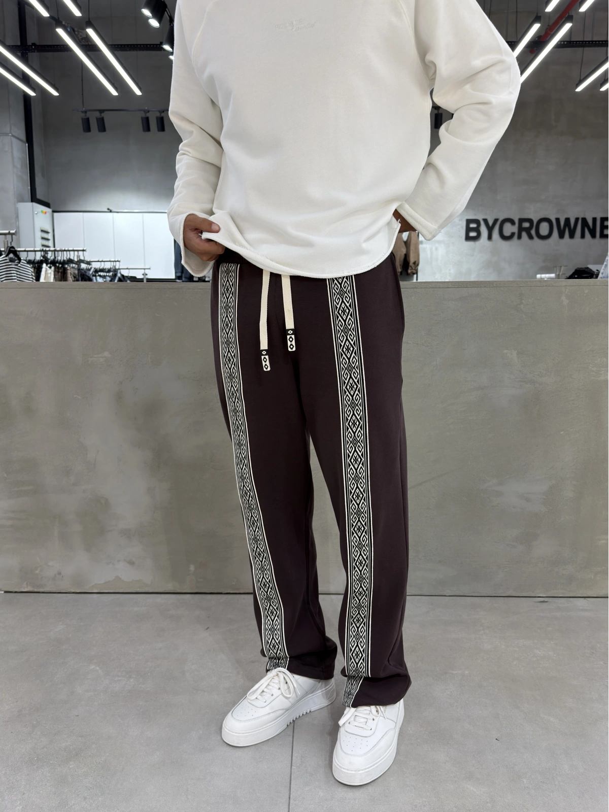 Kahve Premium Etnik Desen Baggy Eşofman