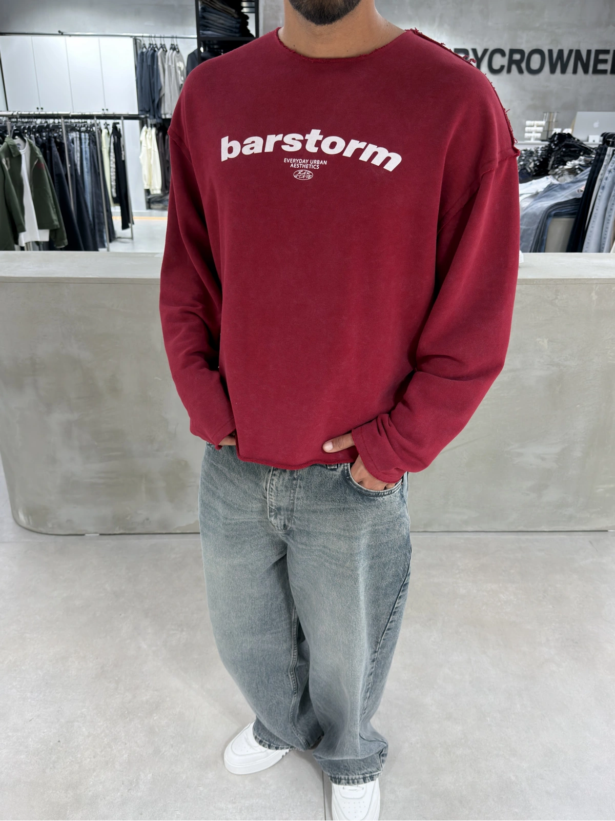 Kırmızı Barstorm Kesik Yaka Oversize Sweat