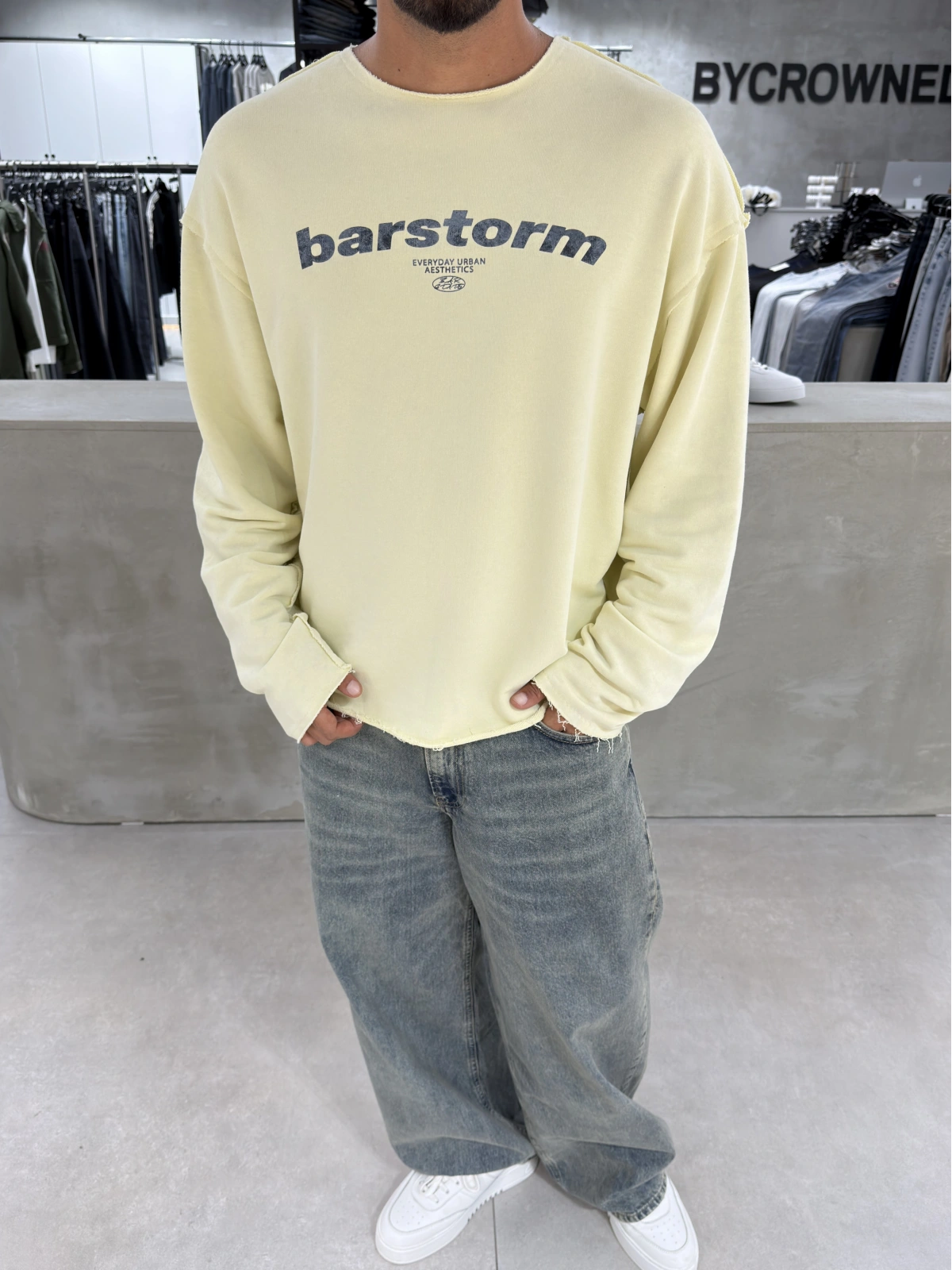 Sarı Barstorm Kesik Yaka Oversize Sweat