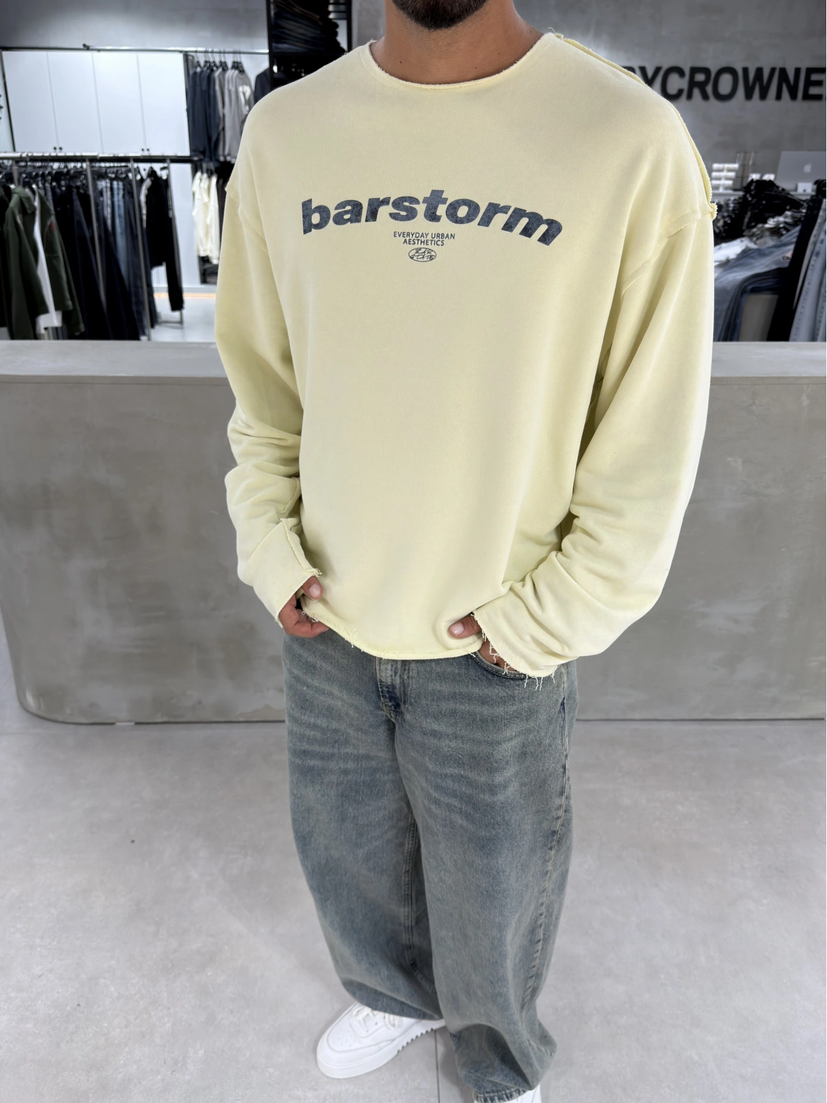 Sarı Barstorm Kesik Yaka Oversize Sweat